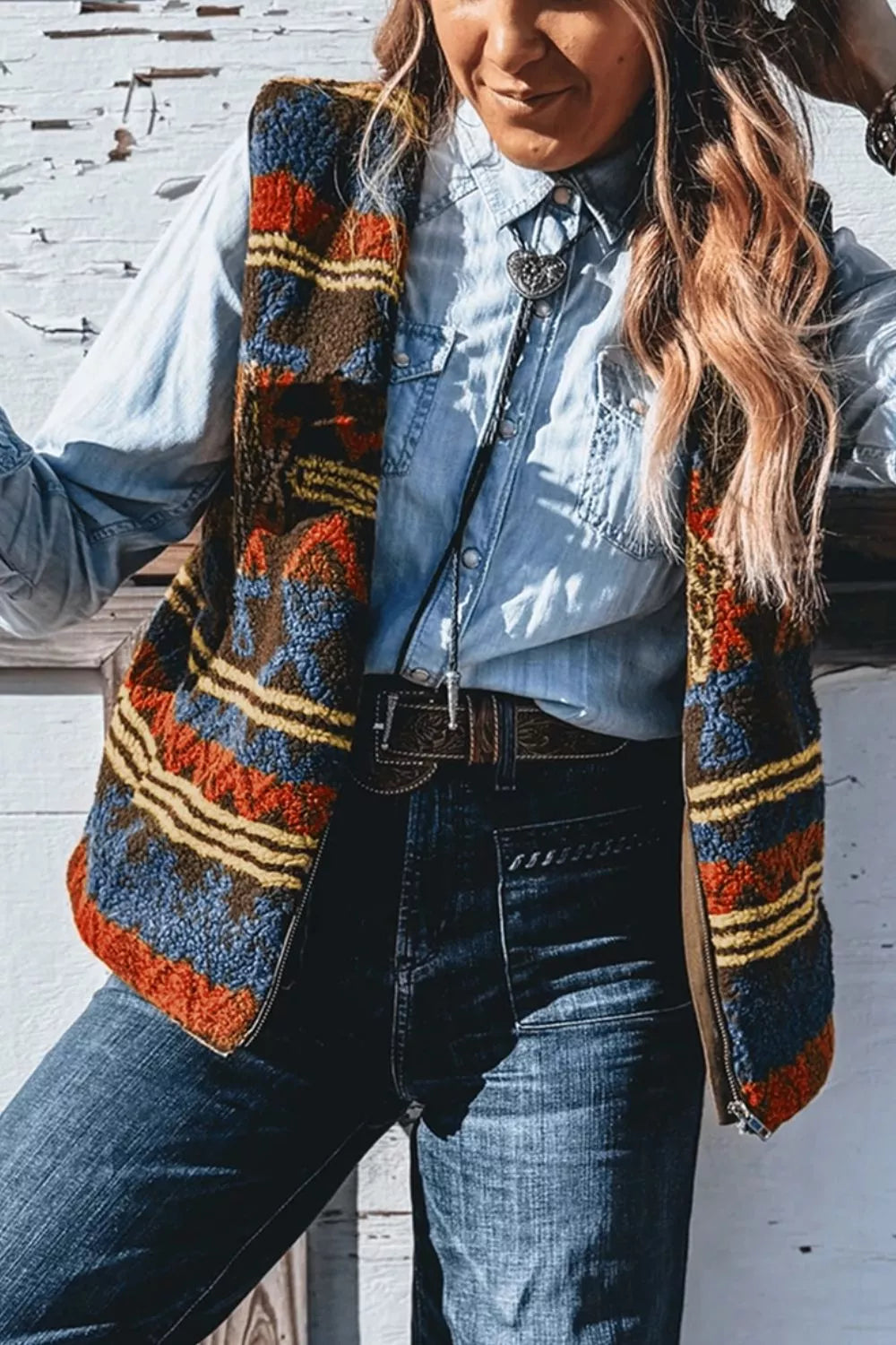Trendsi Patterned Fleece Vest Coat -