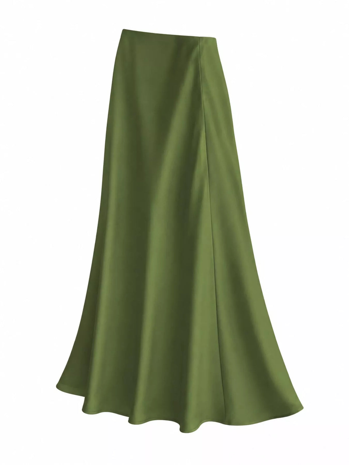 Zip-up satin skirt, olive side