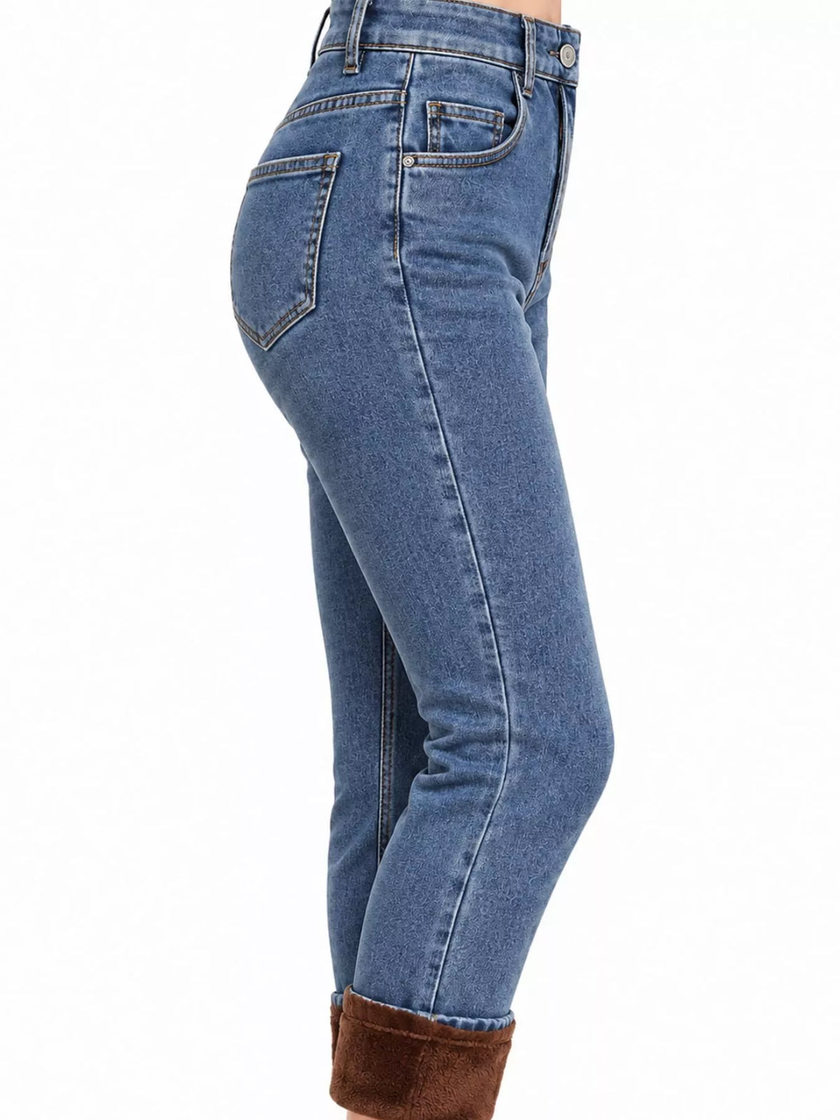 High-Waisted Slim-Fit Stretch Fleece Jeans — side view
