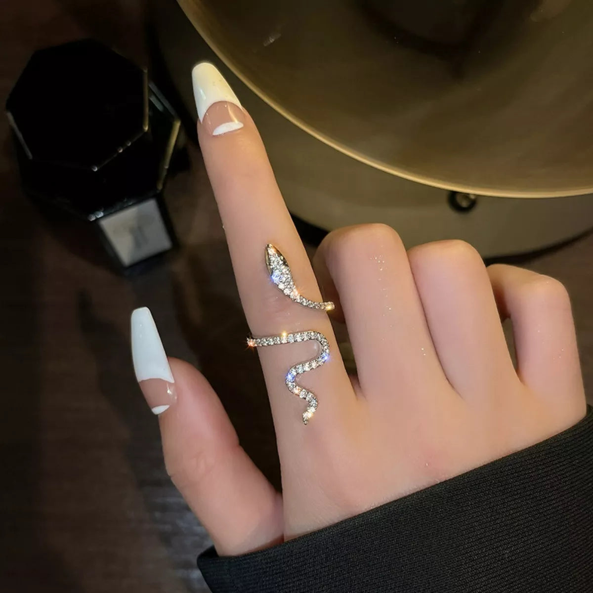 Trendsi 925 Sterling Silver Zircon Snake Bypass Ring -
