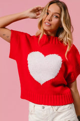 Trendsi BiBi Rib Banded Heart Pattern Valentines Sweater -