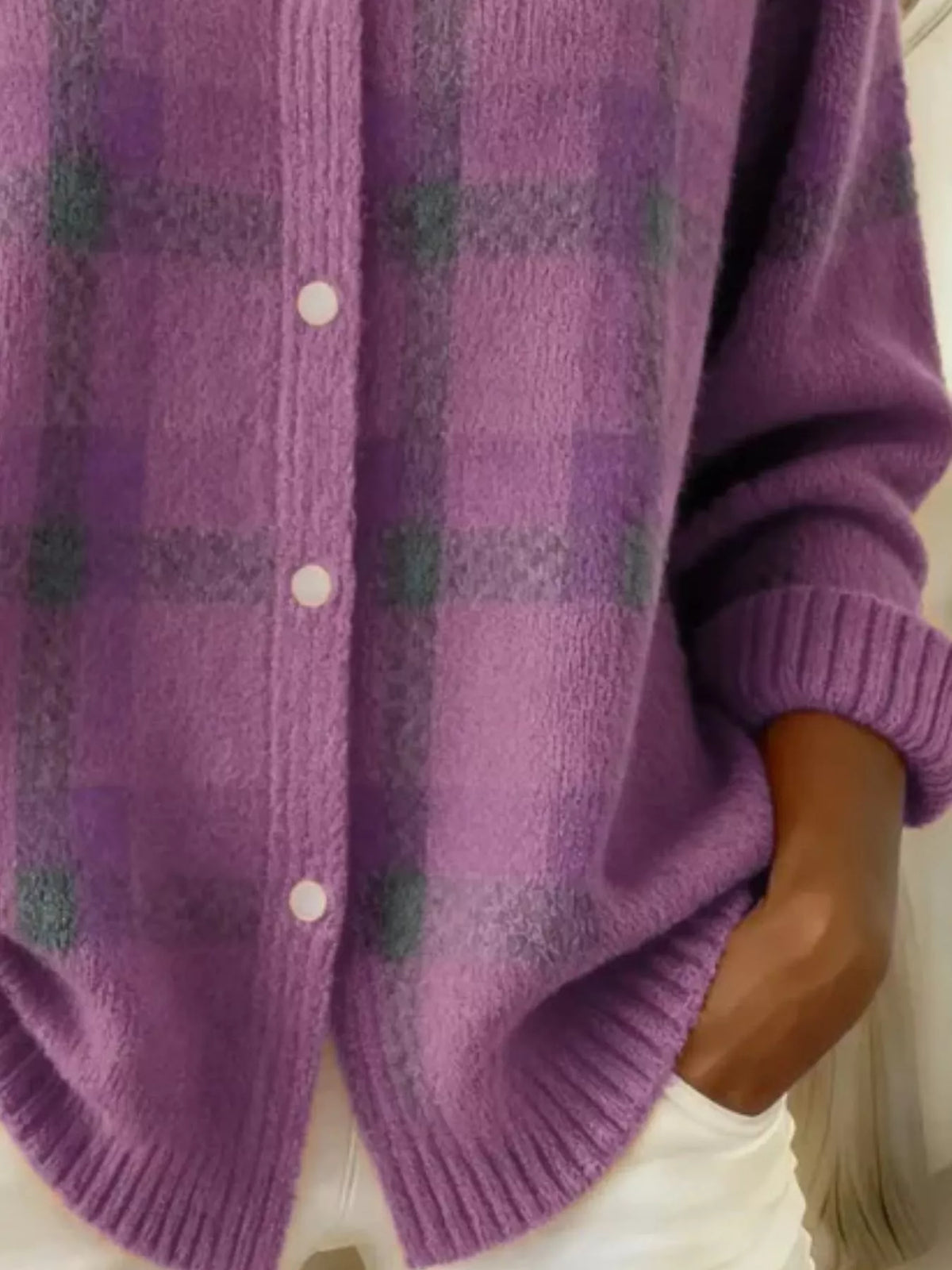 Trendsi Full Size Plaid Button-Down Knit Cardigan Plus Size -