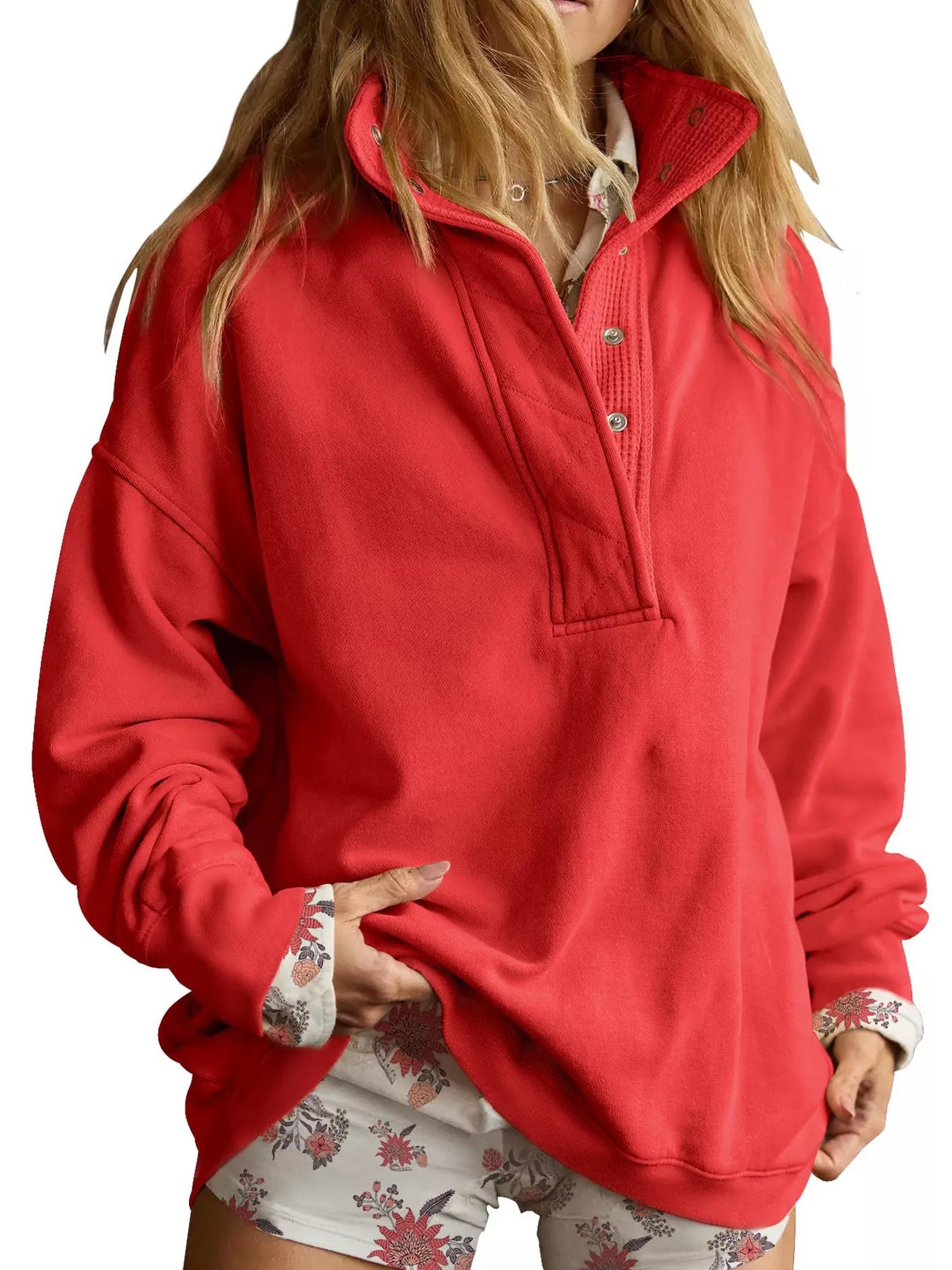 Trendsi Half Snap Dropped Shoulder Sweatshirt -