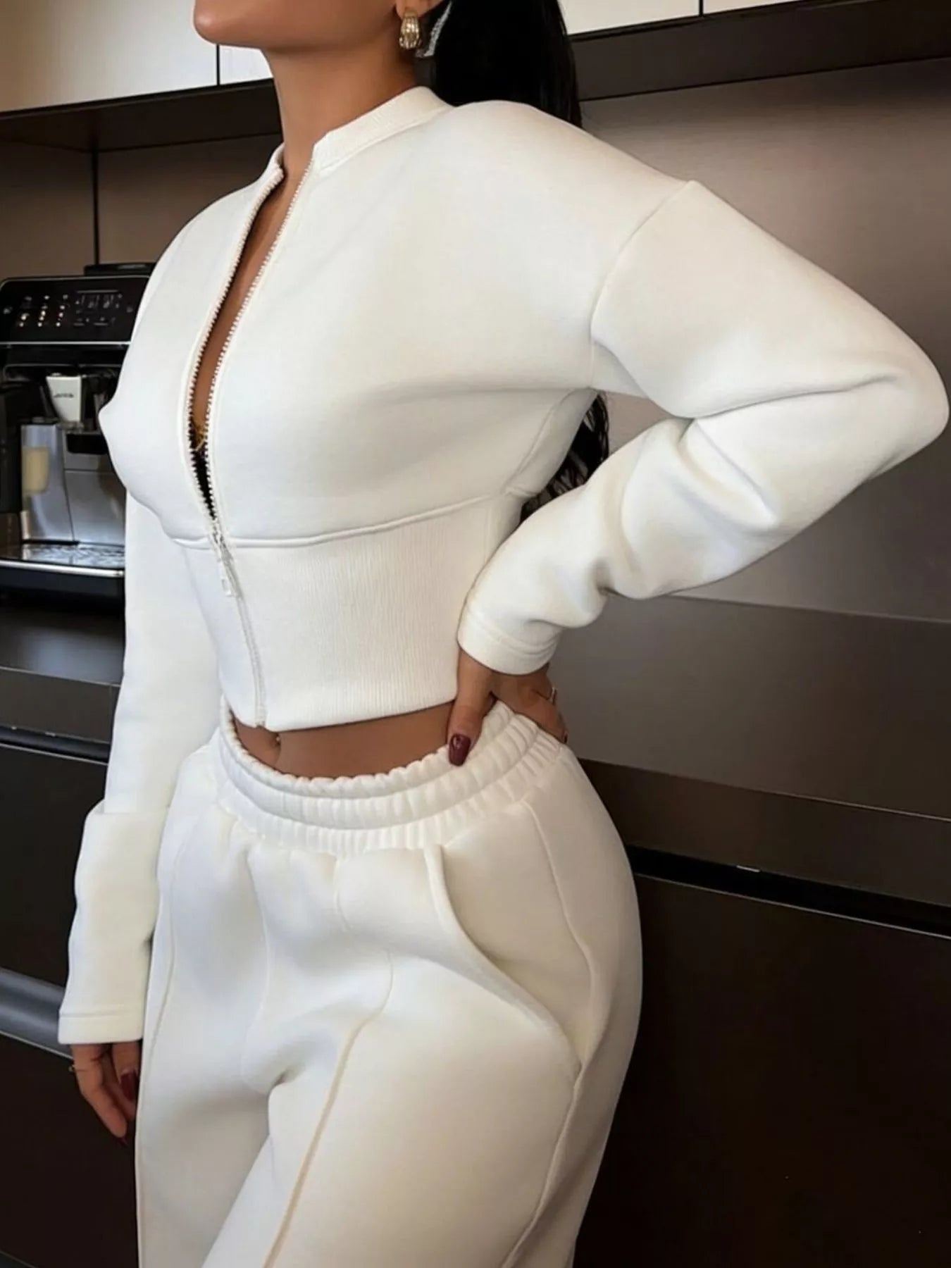 Trendsi Zip-Up Crop Jacket and Wide-Leg Pants Set -