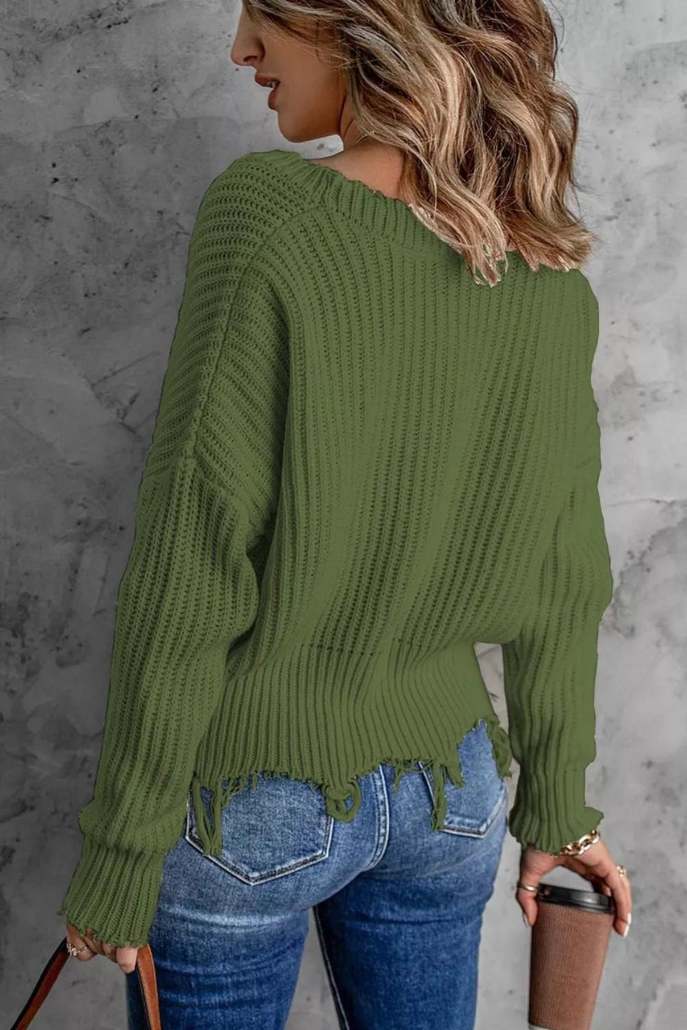 Raw-hem v-neck sweater