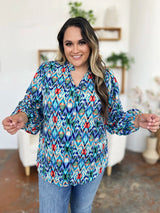 Trendsi Double Take Full Size Printed Balloon Sleeve Blouse - Shirts
