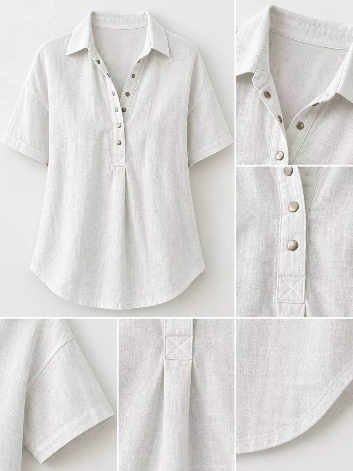 Snap Down Shirt in white, construction detail