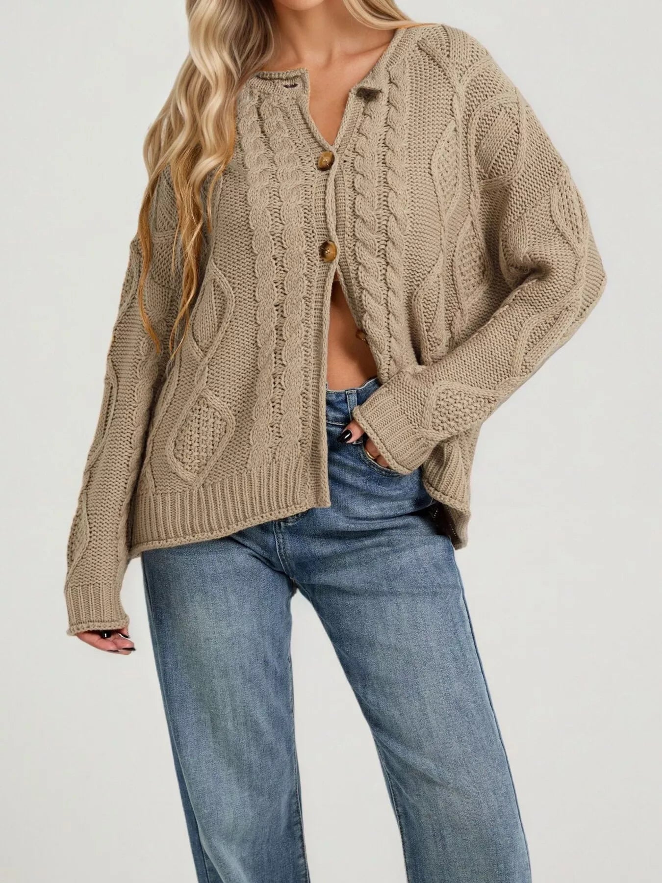 Trendsi Cable-Knit Button-Down Cardigan -