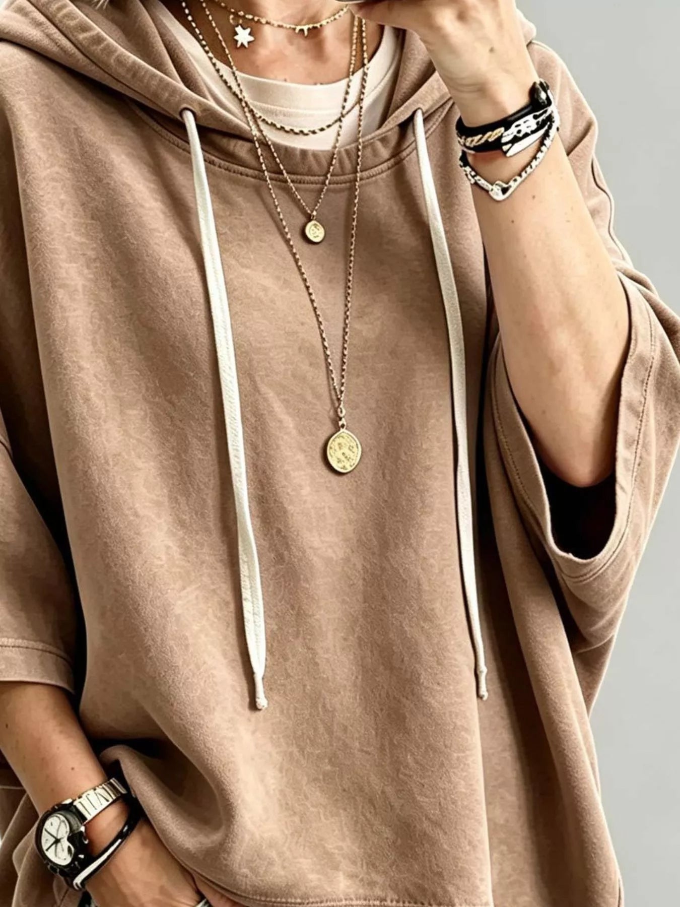 Trendsi Drawstring 3/4 Sleeve Hoodie -