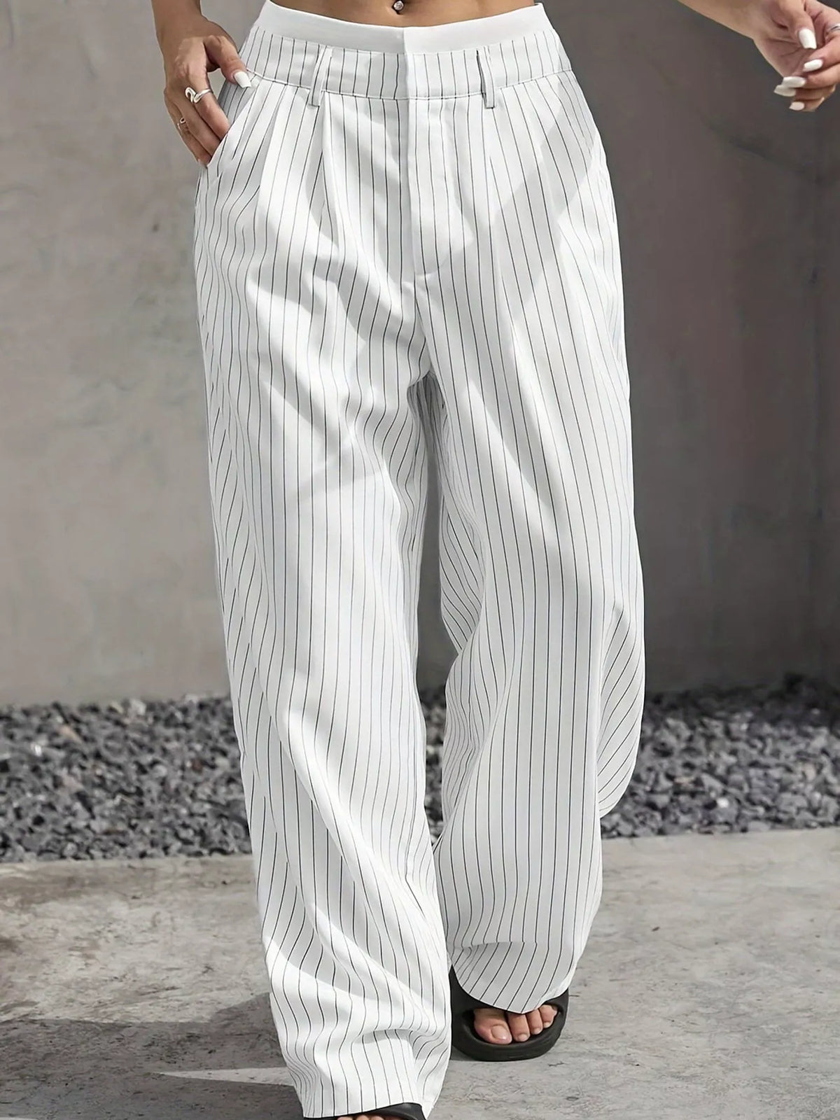 Striped wide-leg pants, white front
