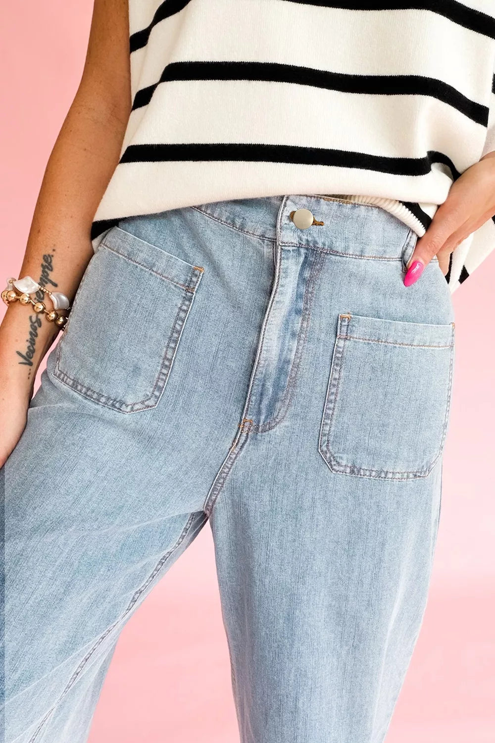 Trendsi Solid Full-Length Regular Pocket Detail Jeans -
