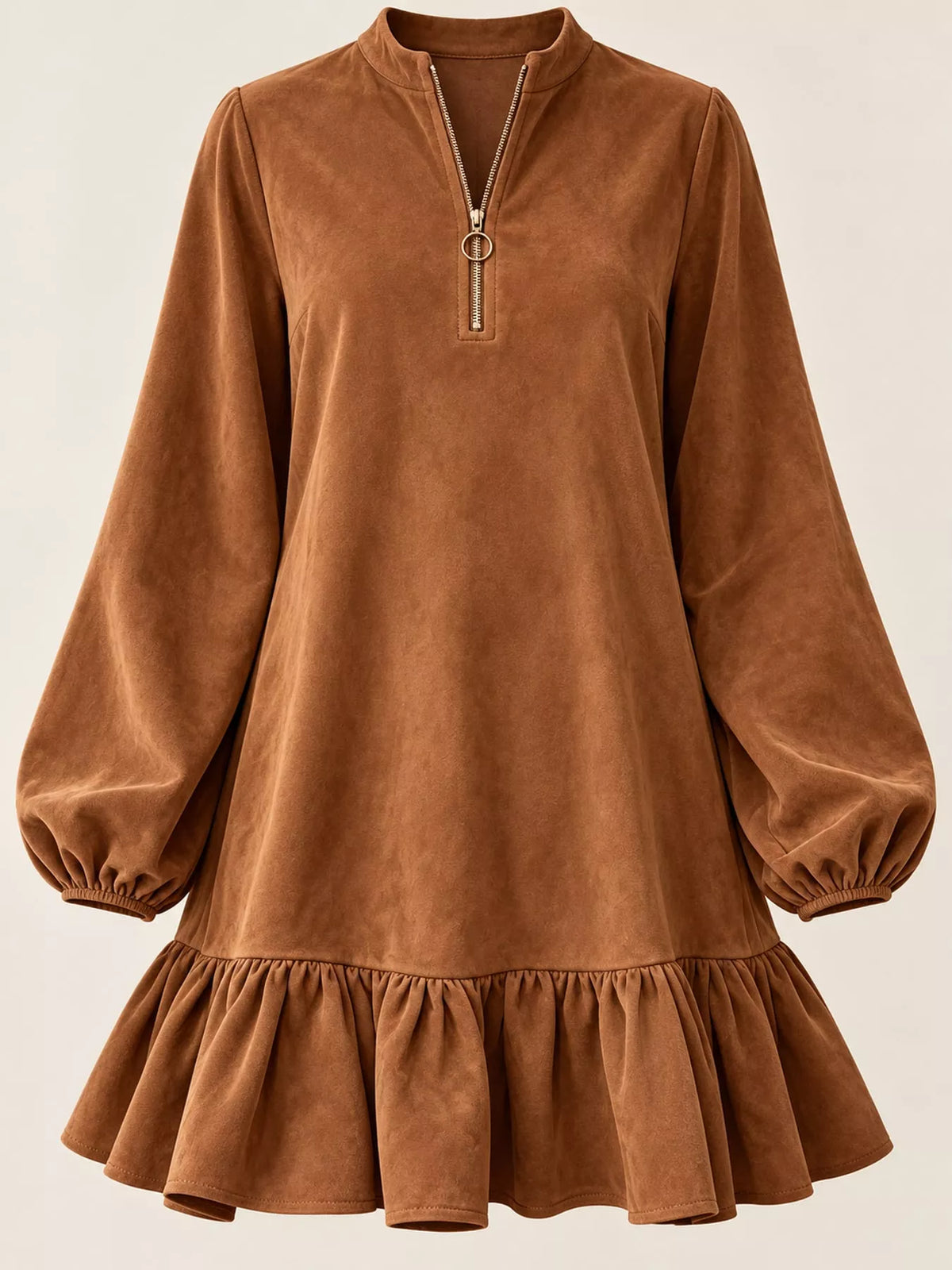 Quarter-zip dress, brown flat lay