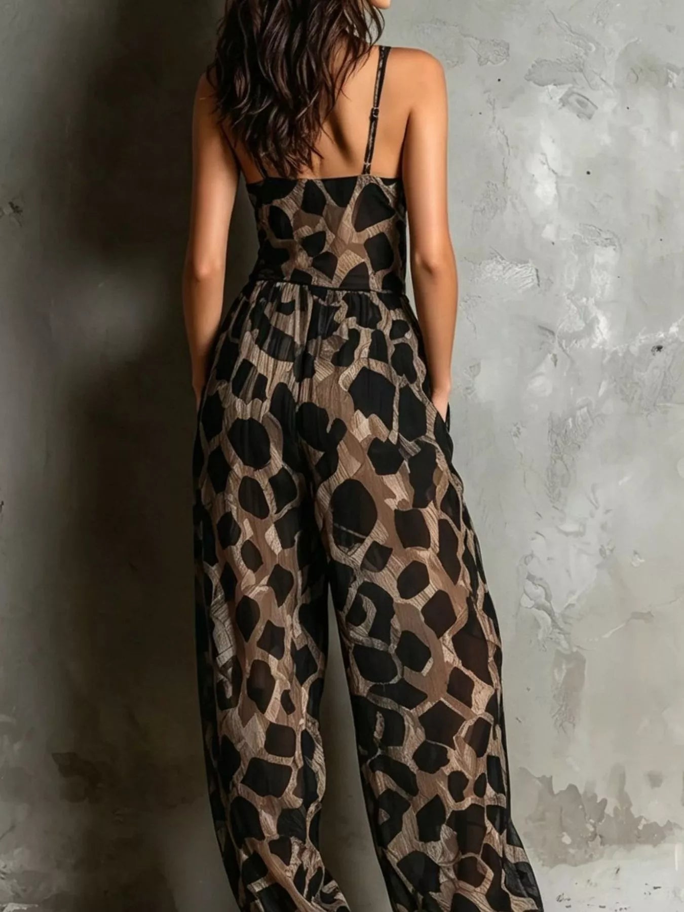 Trendsi Geometric Print Wide-Leg Jumpsuit with Front Tie Detail -