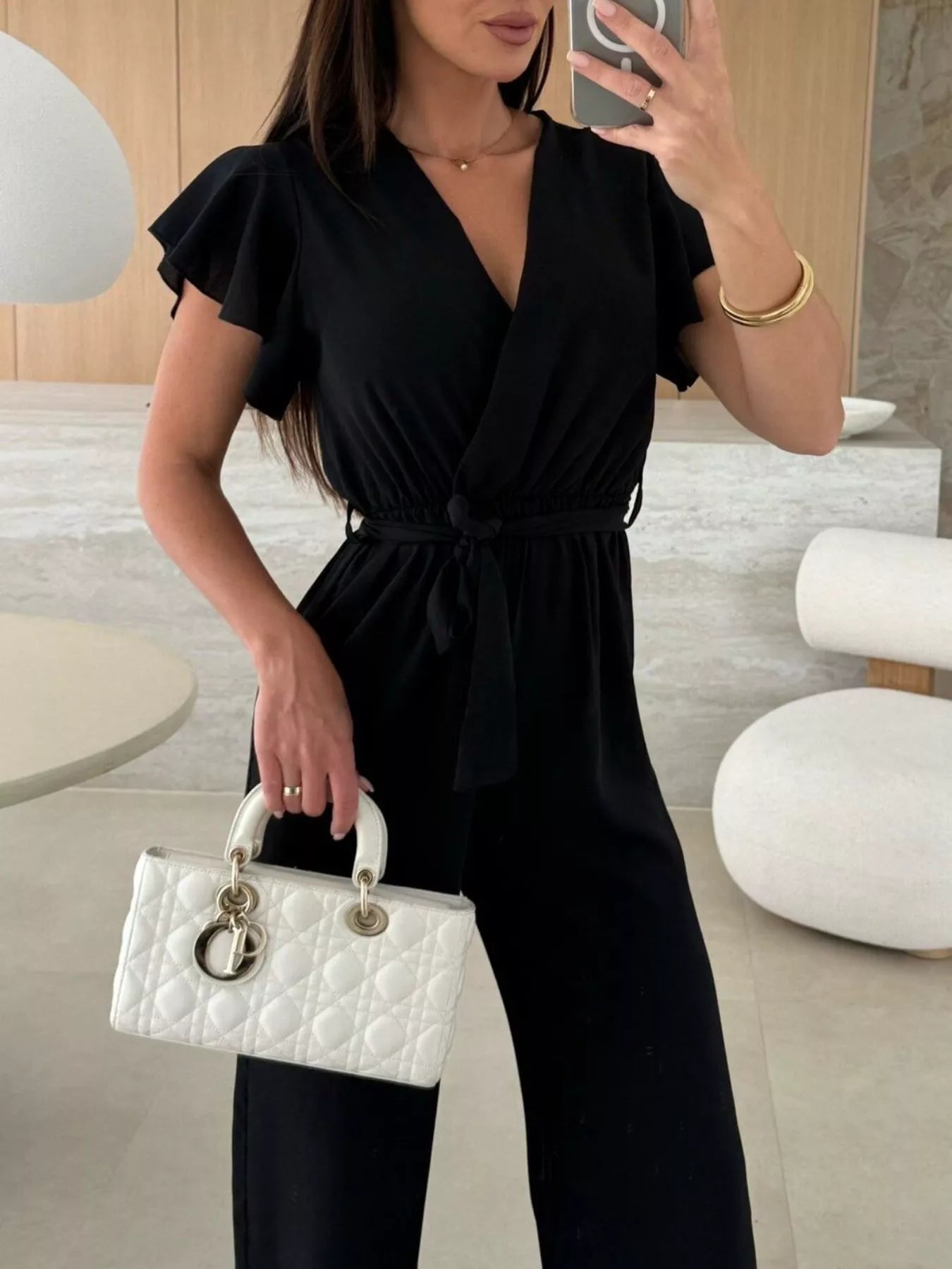 Trendsi Surplice Ruffle Sleeve Wide Leg Jumpsuit -