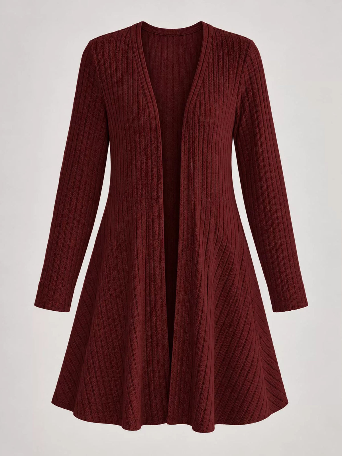 Burgundy ribbed knit open front cardigan
