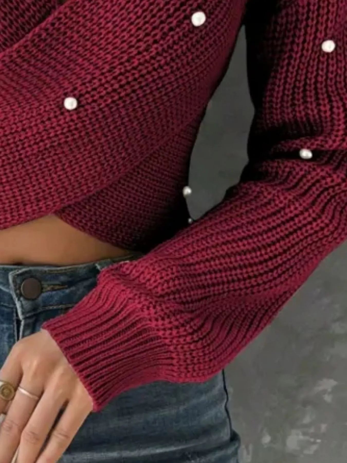 Trendsi Pearl Detail Crisscross Front Sweater -