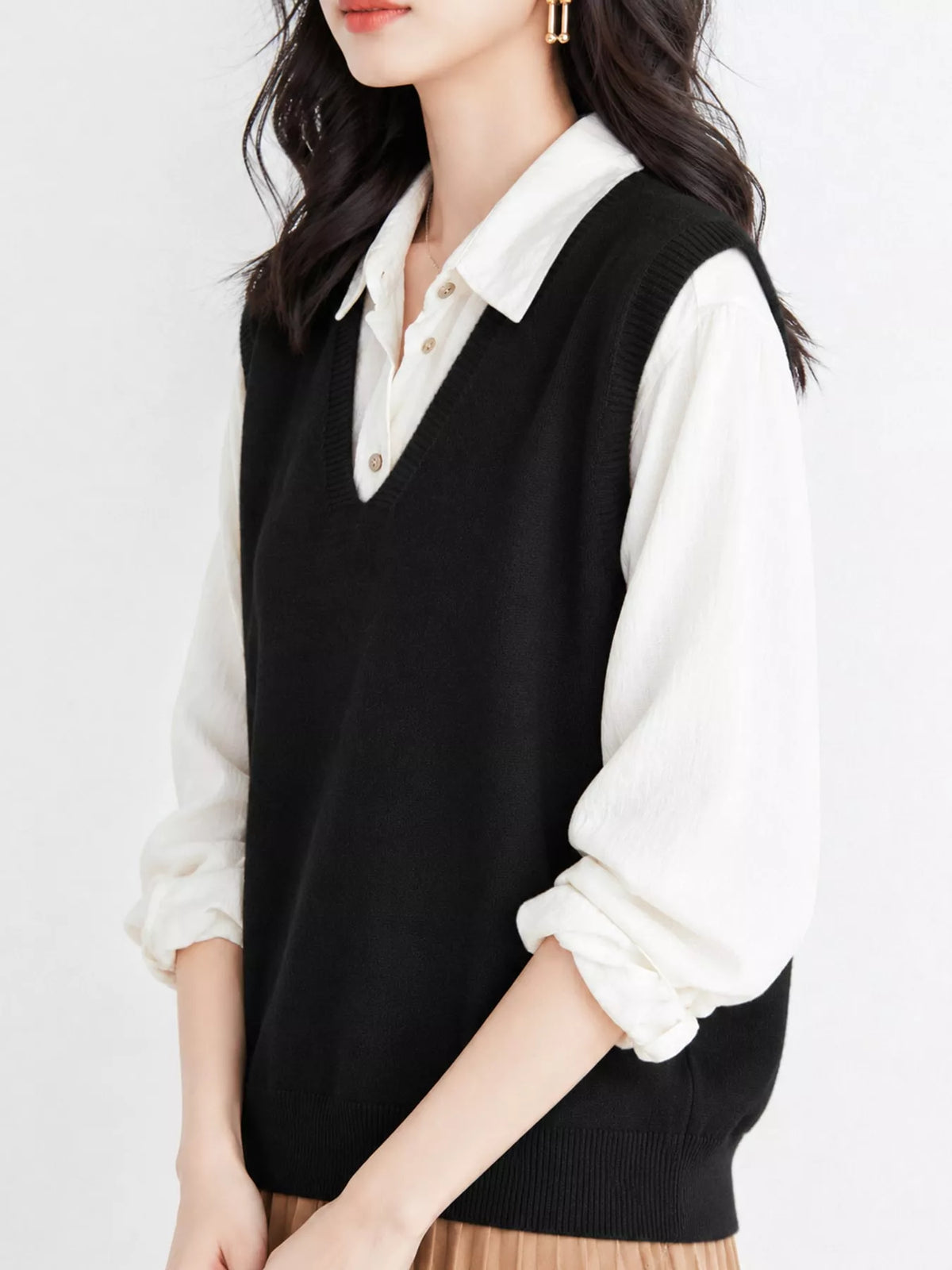 V-Neck Knit Sweater Vest — side view