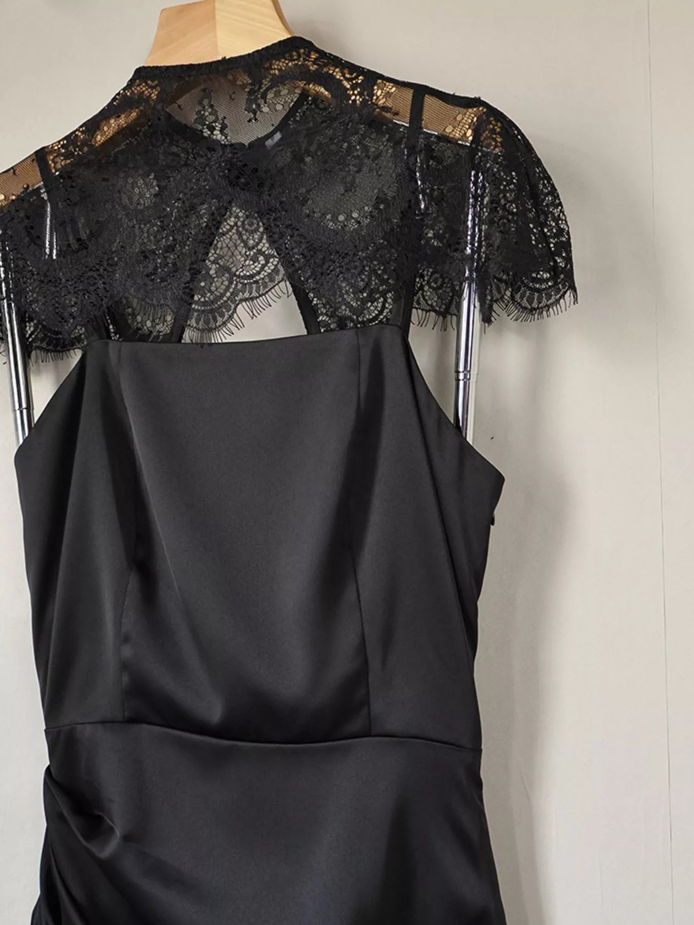 Trendsi Satin Mini Dress with Lace Detachable Cape -