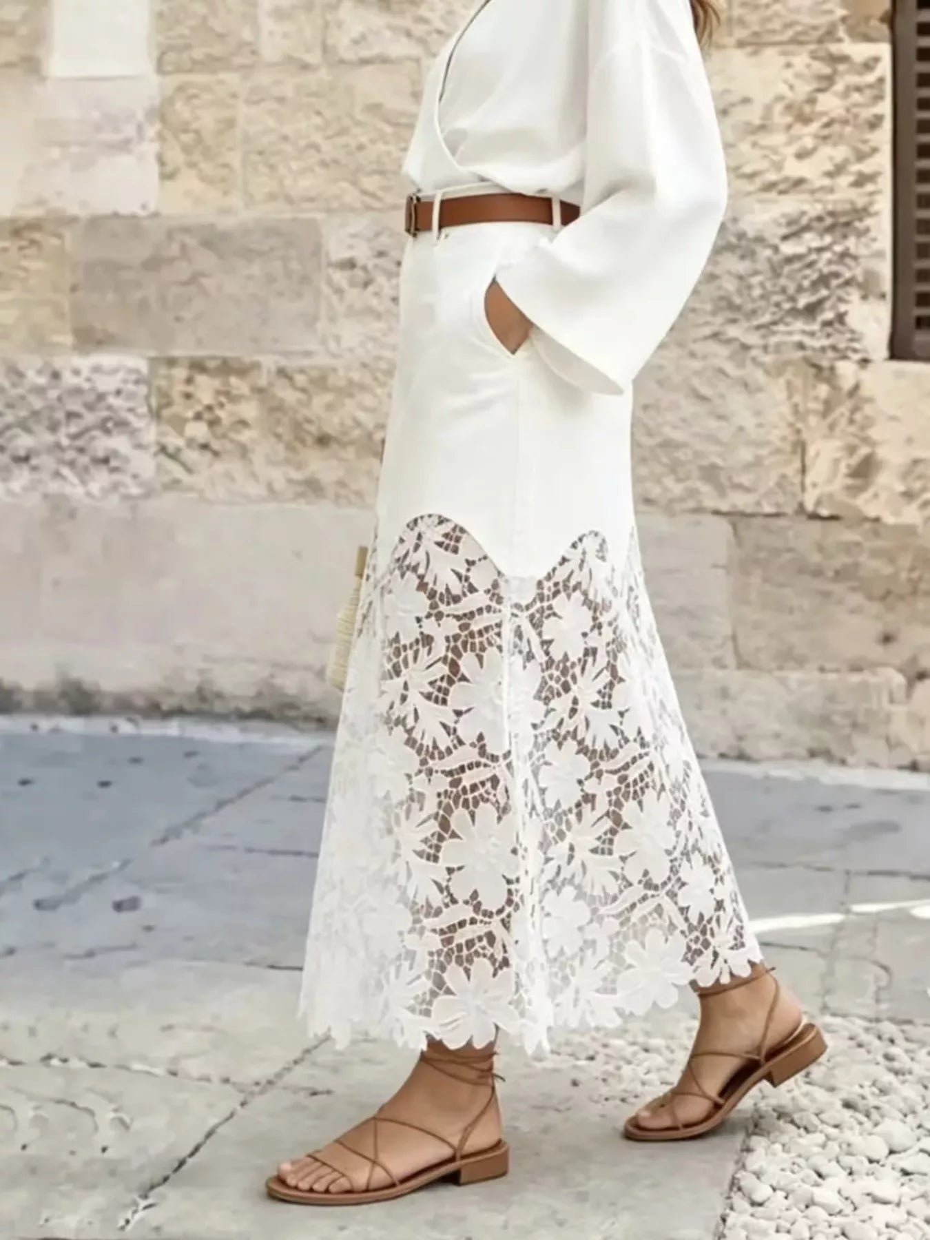 Trendsi Lace Trimmed Slit Skirt -