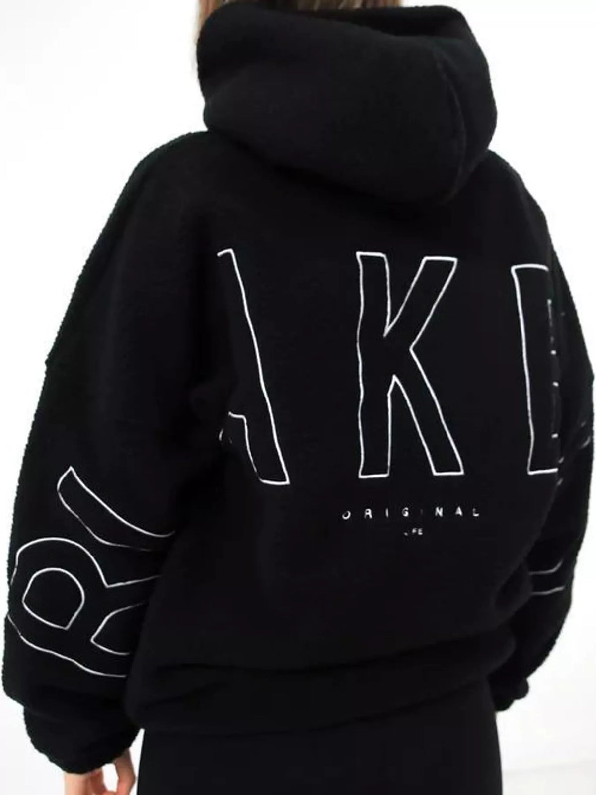 Letter Oversized Sherpa Hoodie — back view