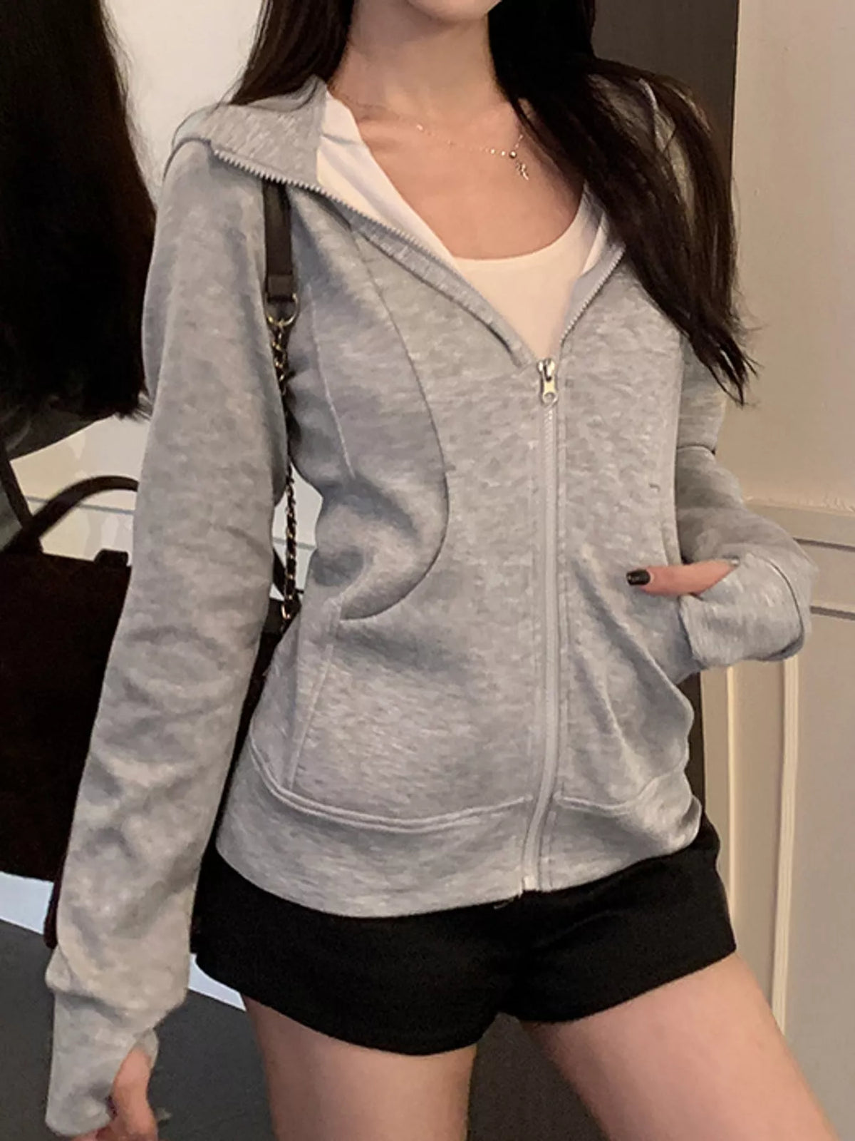 Zip-Up Long Sleeve Hoodie — front view
