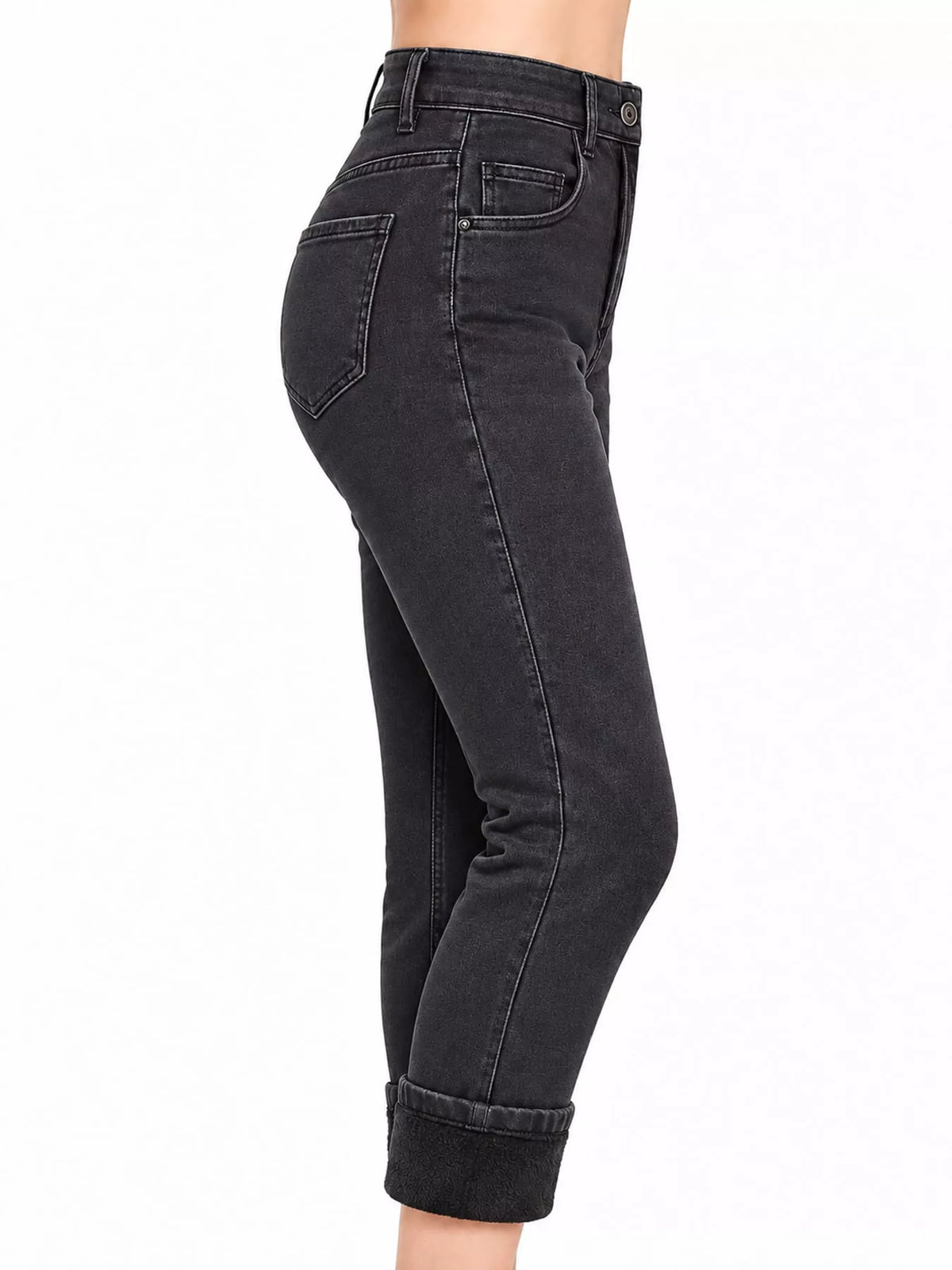 High-Waisted Slim-Fit Stretch Fleece Jeans — side view
