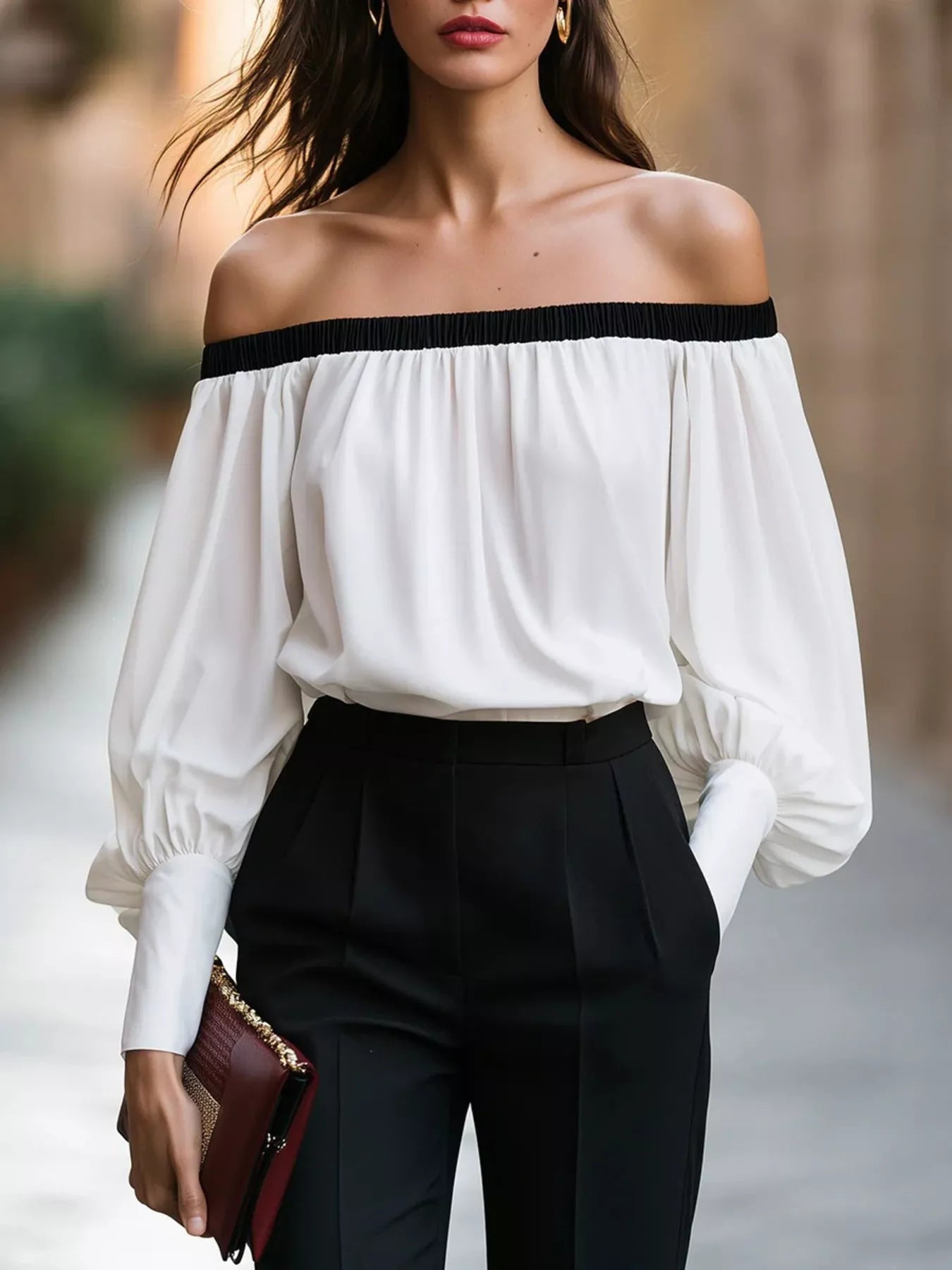 Trendsi Off Shoulder Lantern Sleeve Blouse -