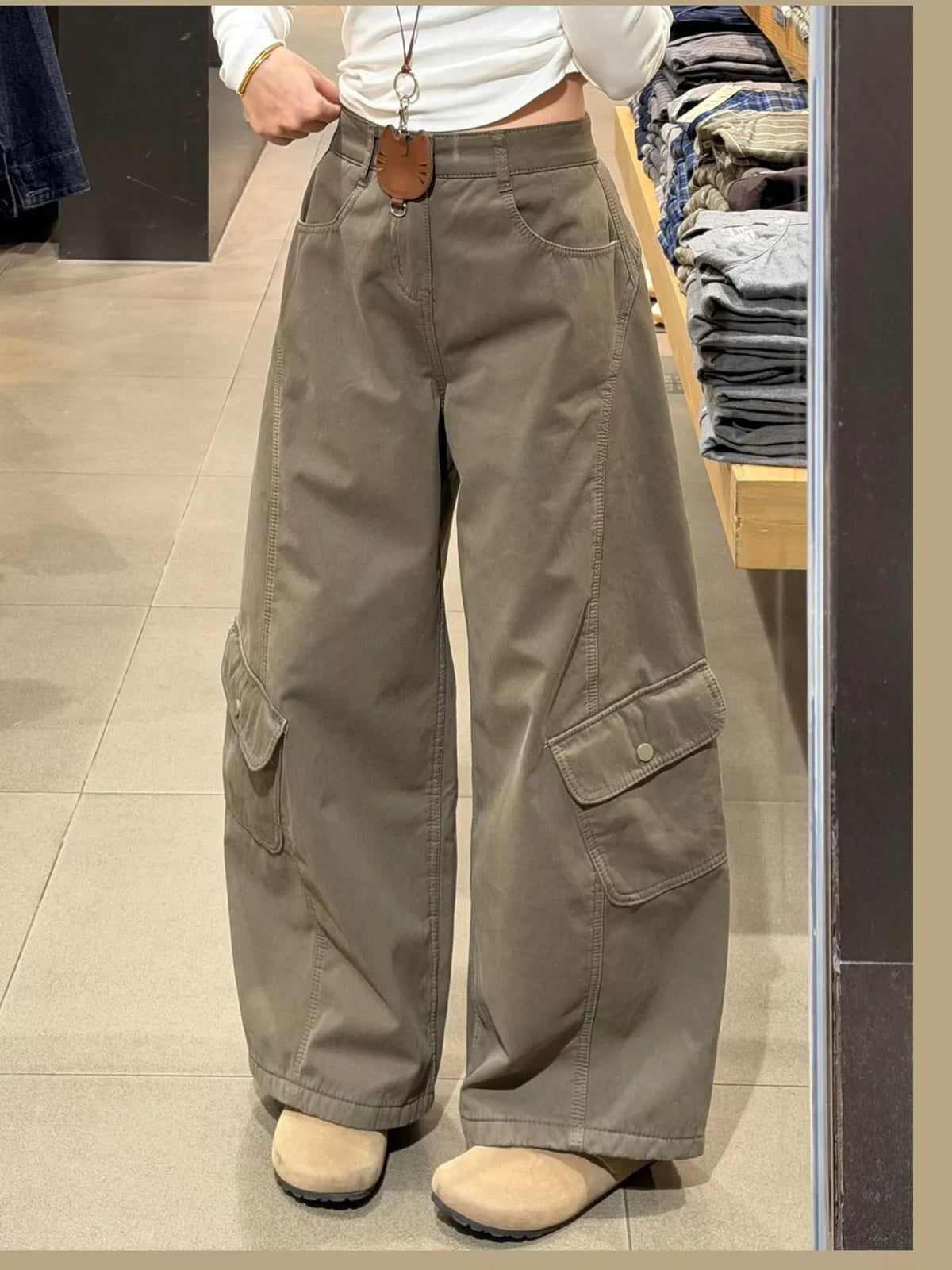 High-Waisted Wide-Leg Cargo Jeans — front view