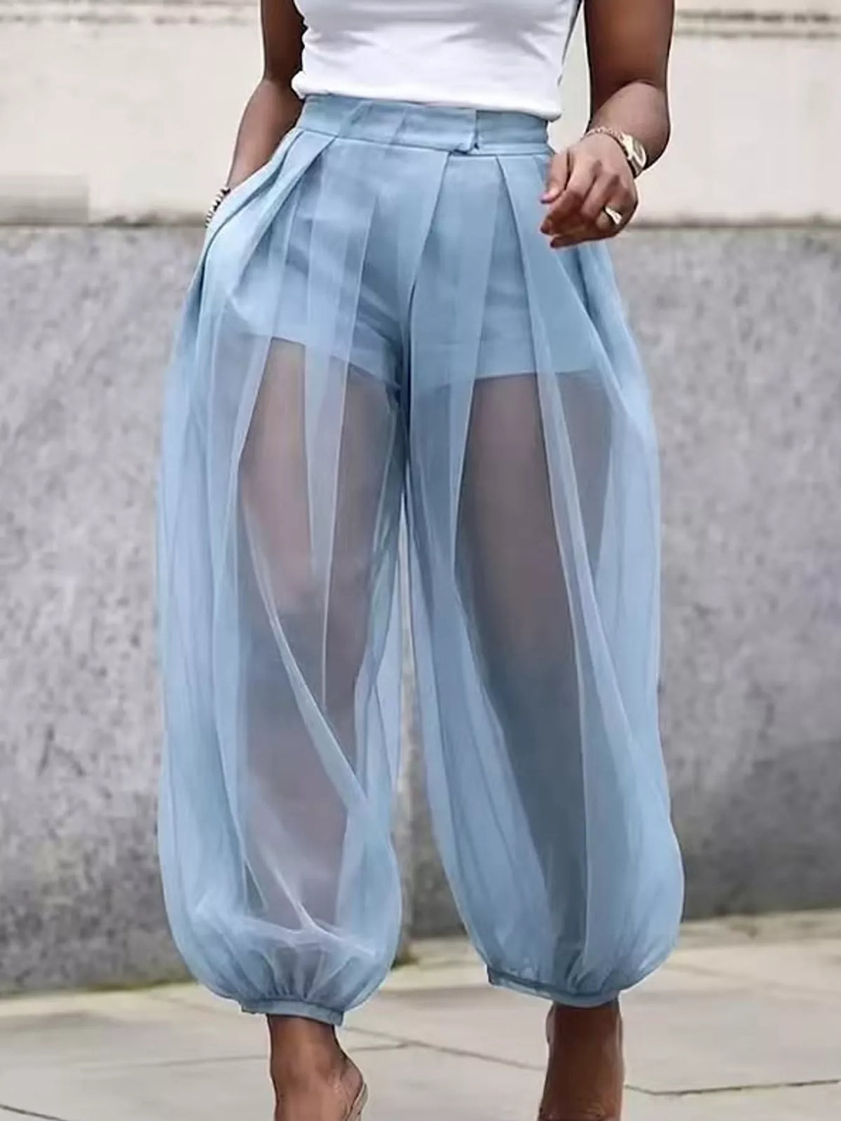 High-Waisted Sheer Tulle Balloon Pants — front view
