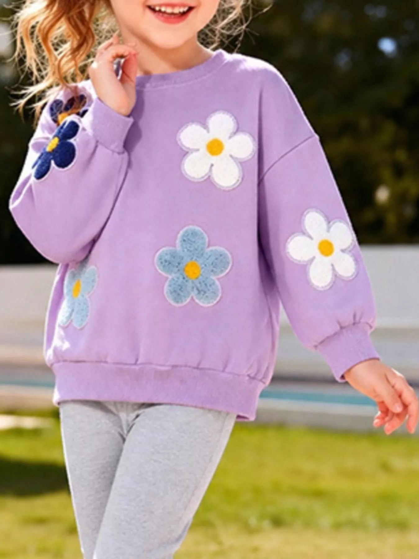 Trendsi Children's Floral Applique Sweatshirt and Leggings Set -