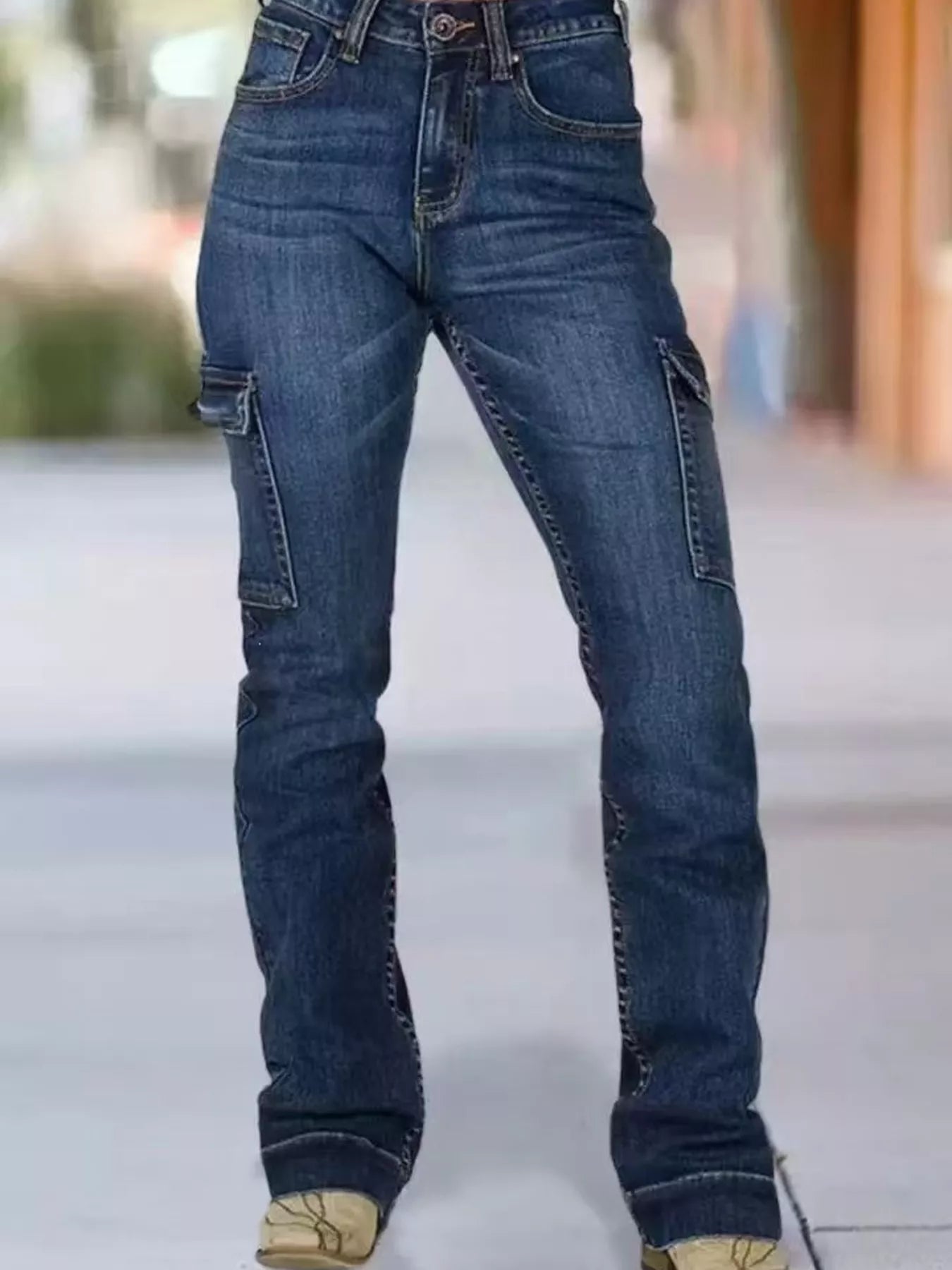 Trendsi Wings Embroidered High-Rise Cargo Jeans -