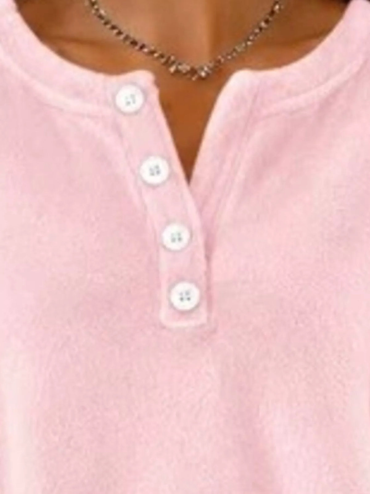 Pink button-detail dropped shoulder sweatshirt, button placket detail