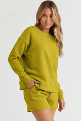 Trendsi Double Take Full Size Texture Long Sleeve Top and Drawstring Shorts Set -