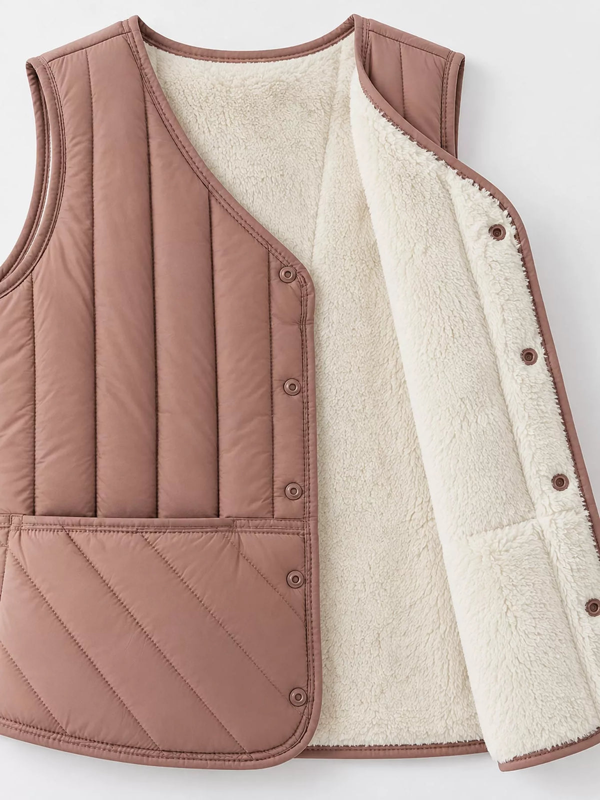 Quilted Button Up Vest in dusty pink, front view