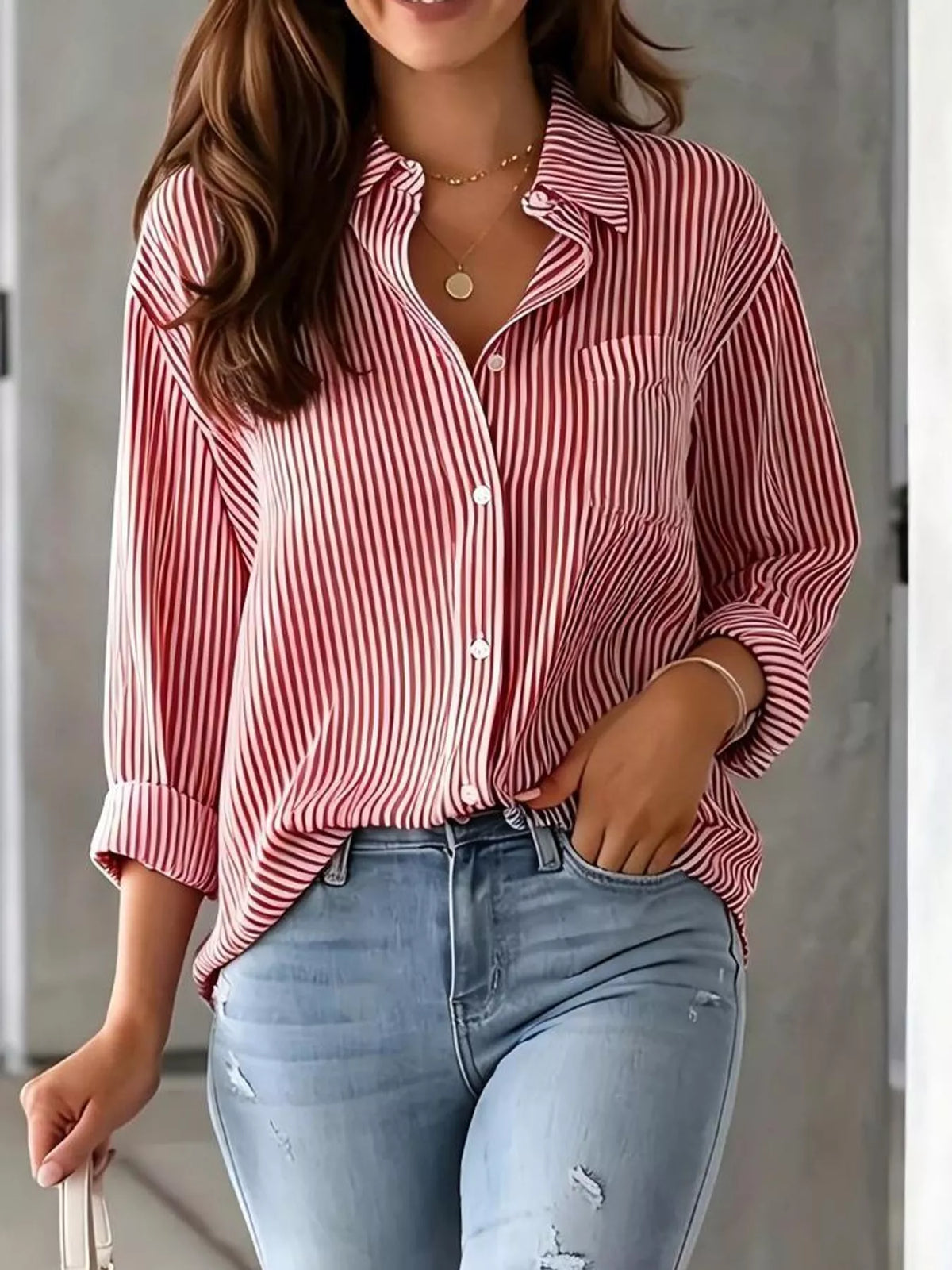 Striped long shirt, red front