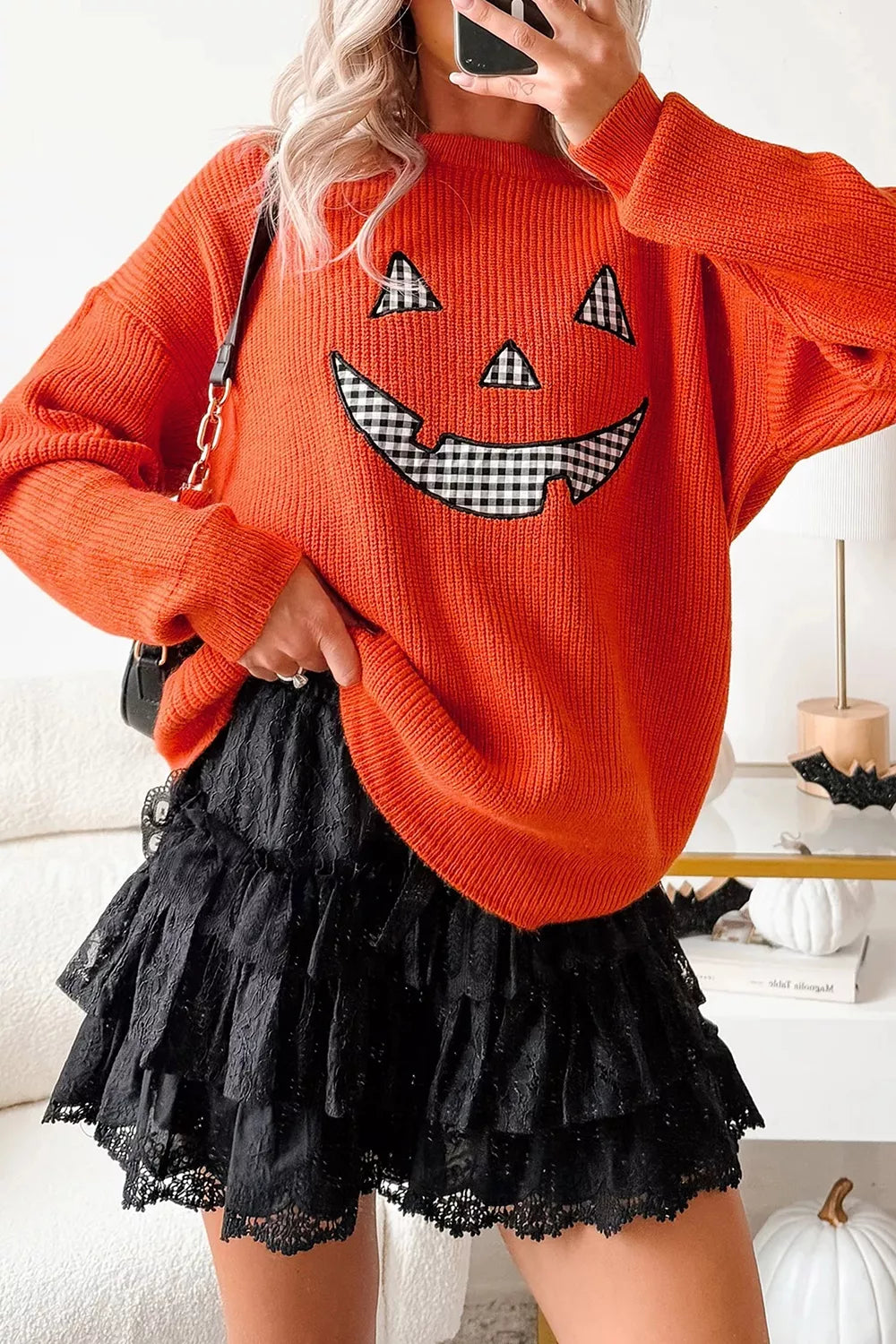 Trendsi Drop Shoulder Long Sleeve Round Neck Halloween Sweater -