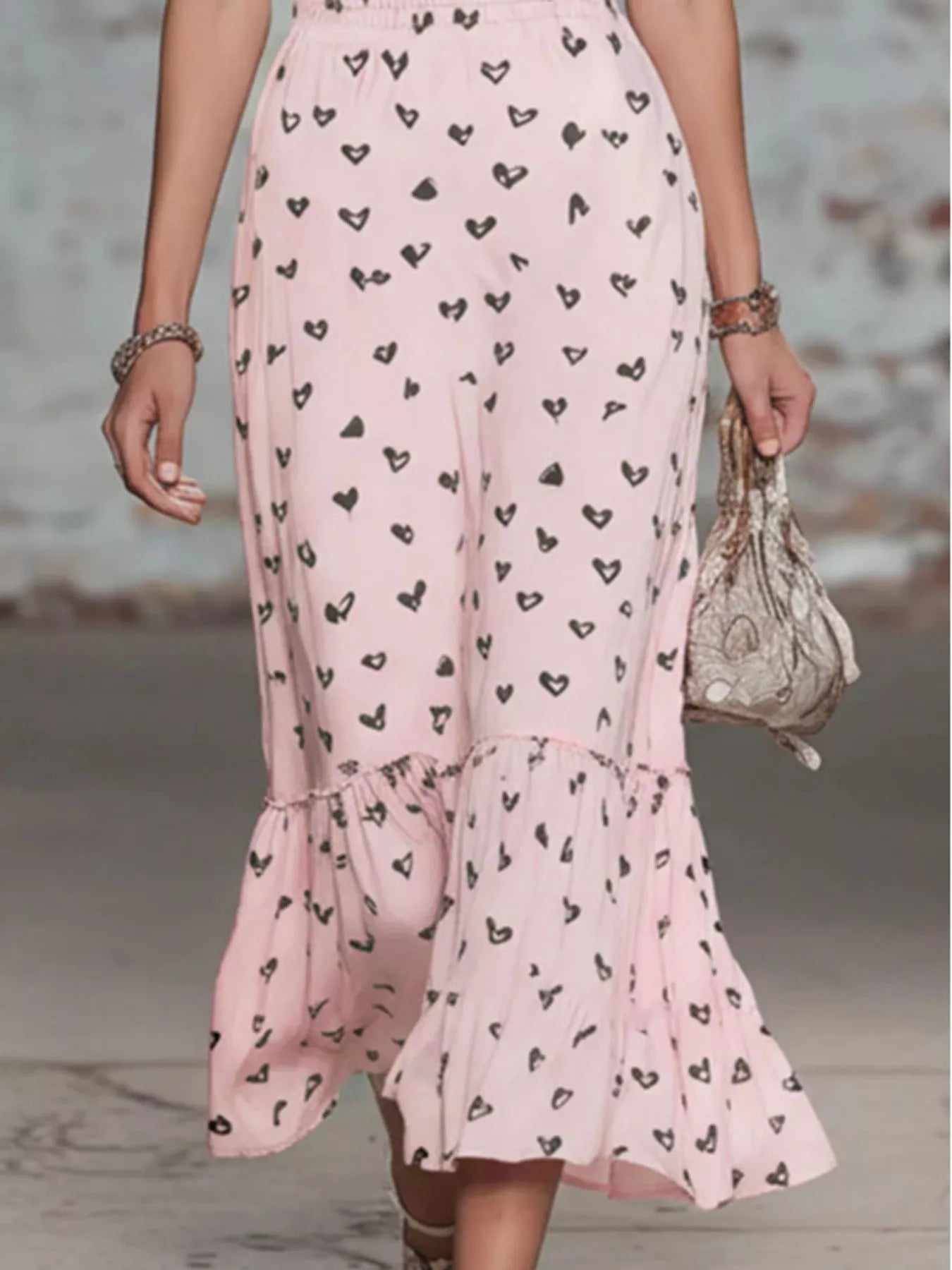 Trendsi Heart-Print Cowl Neck Midi Dress -