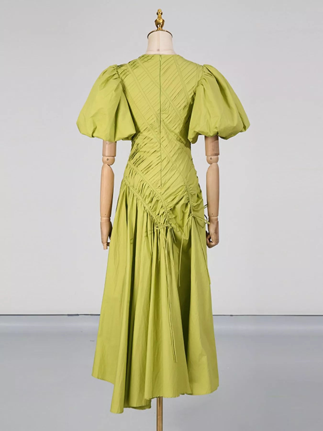 Trendsi Puff Sleeve Ruched Midi Dress -