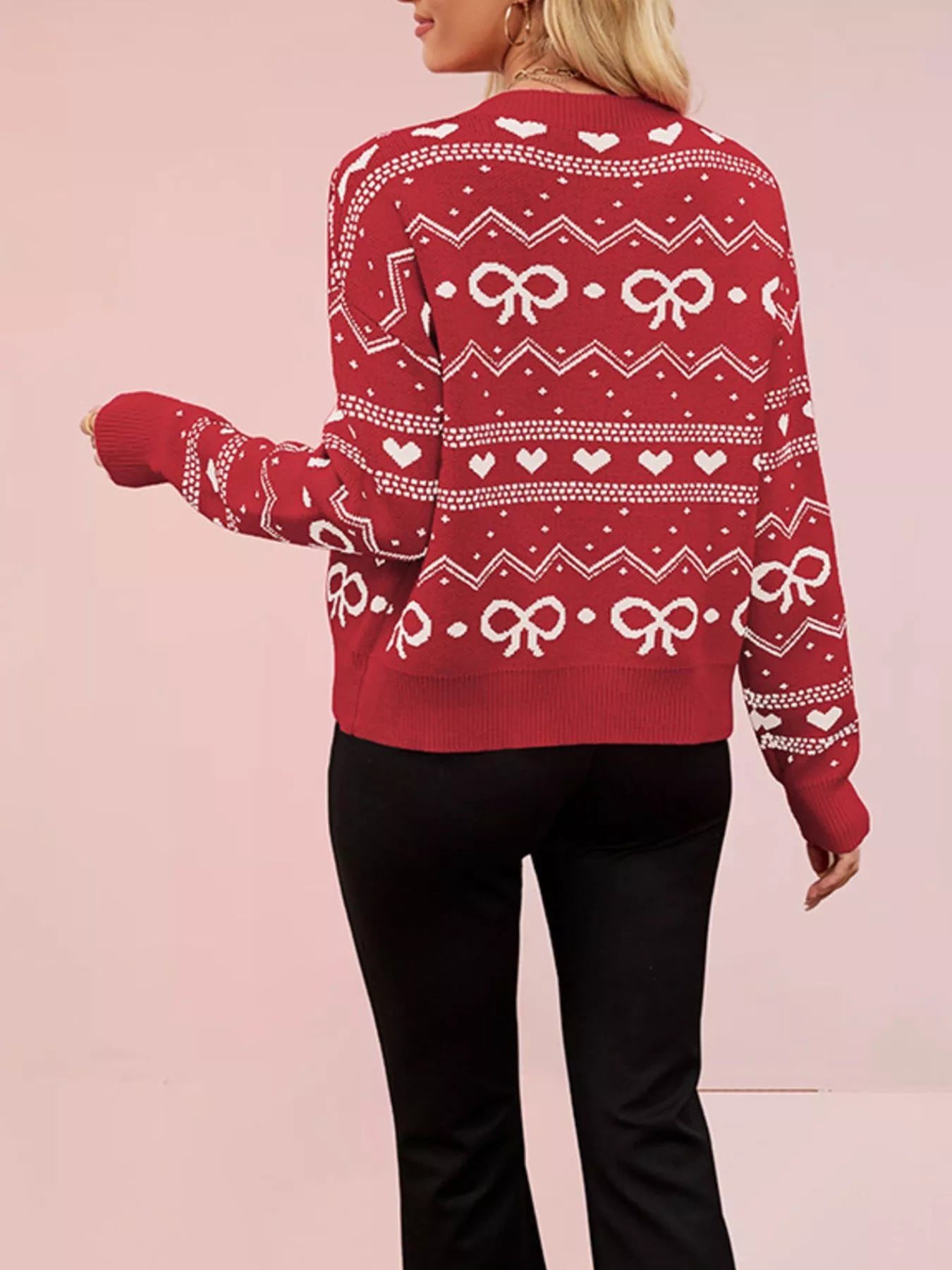 Trendsi Bow and Heart Pattern Knit Cardigan -