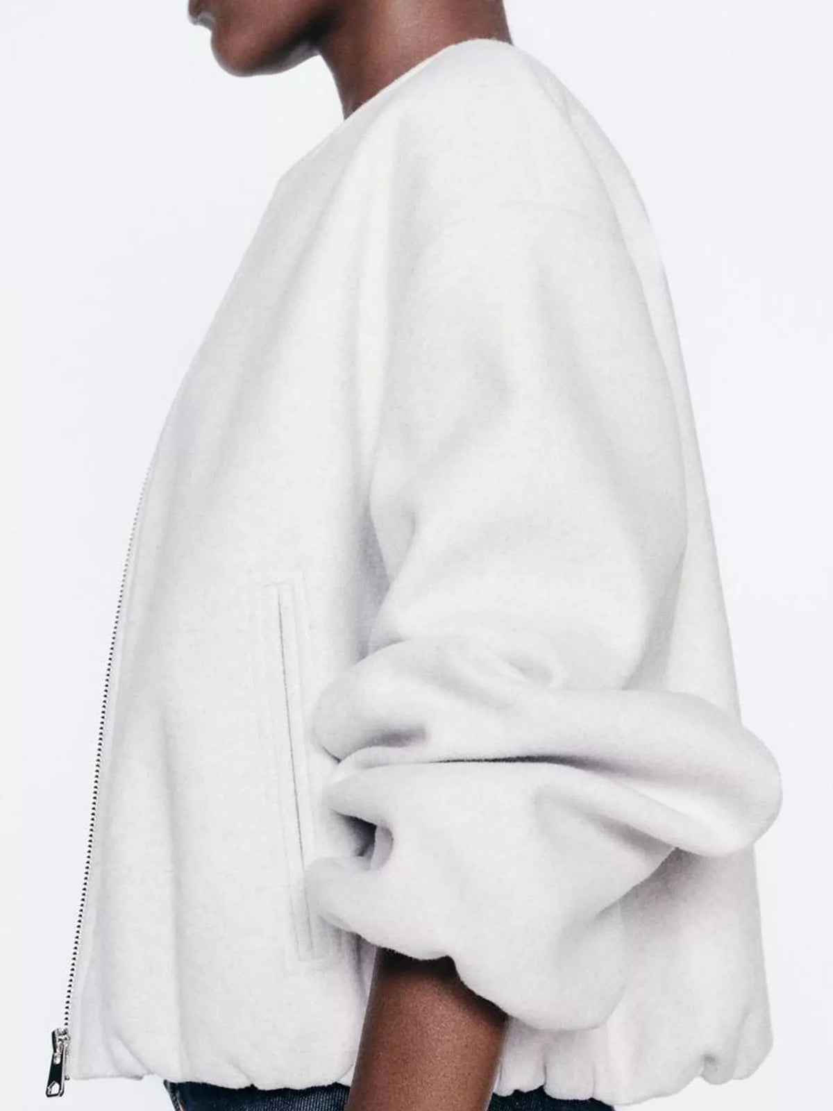 Cropped Round-Neck Zip-Up Jacket — side view