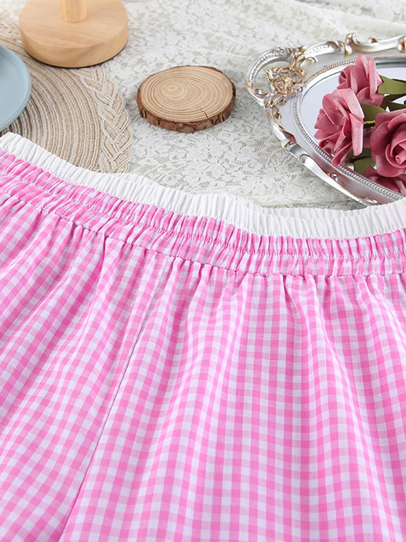 Trendsi Gingham Button-Down Top and Pants Loungewear Set -