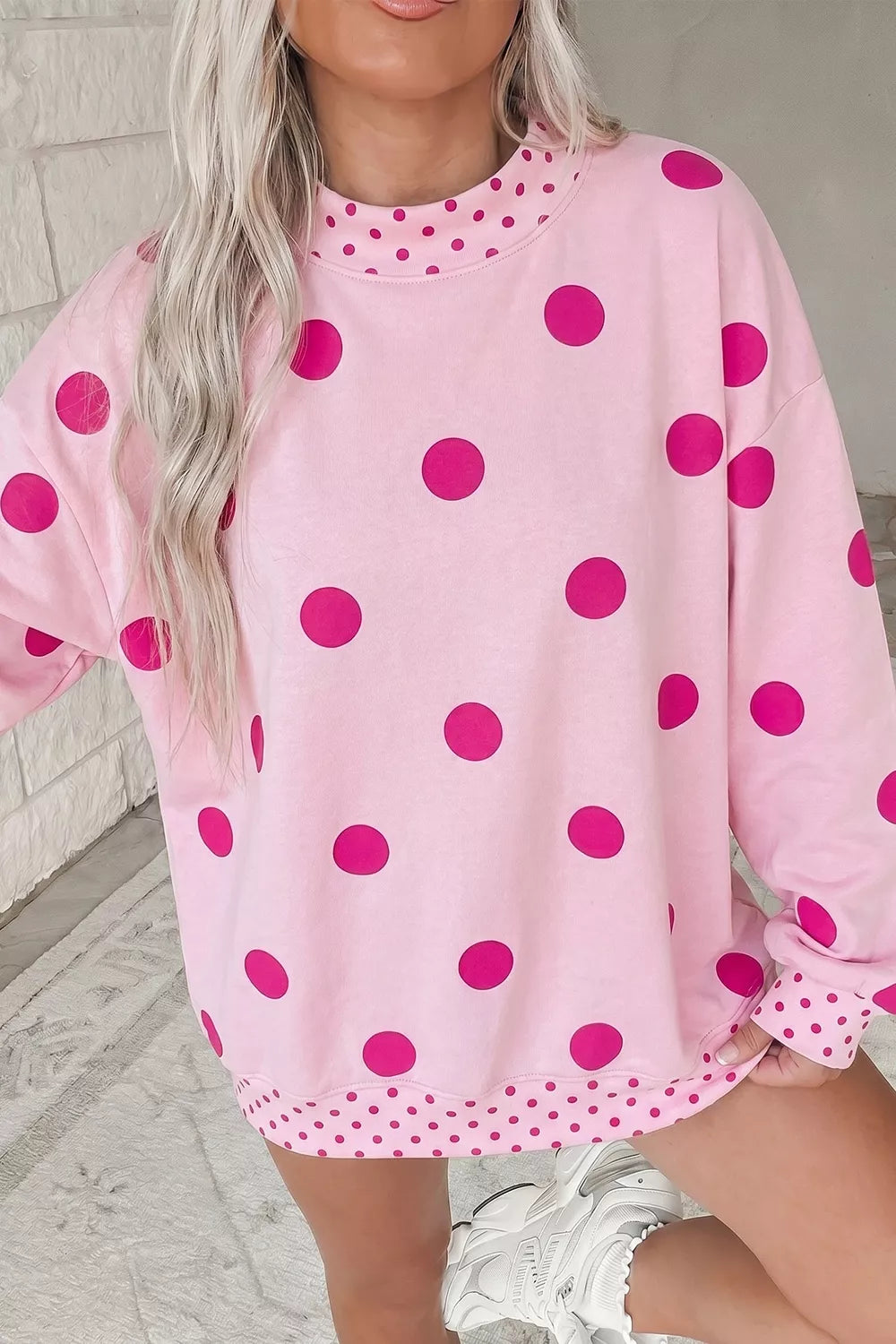 Trendsi Polka Dot Dropped Shoulder Sweatshirt -