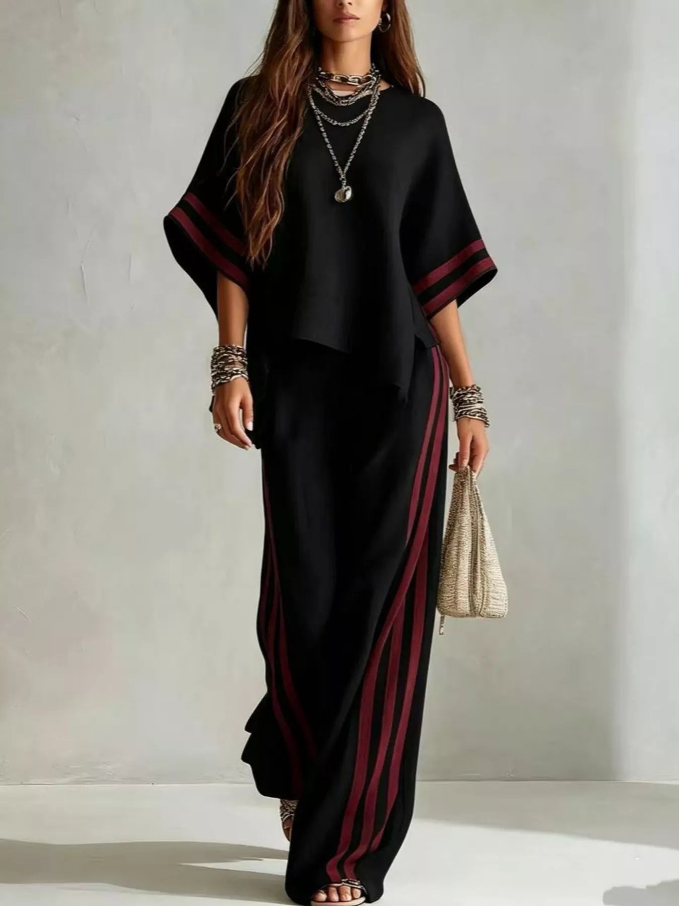 Trendsi Full Size Striped 3/4 Sleeve Top and Pants Set Plus Size -