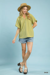 Trendsi Umgee Scalloped Hem Textured Blouse -