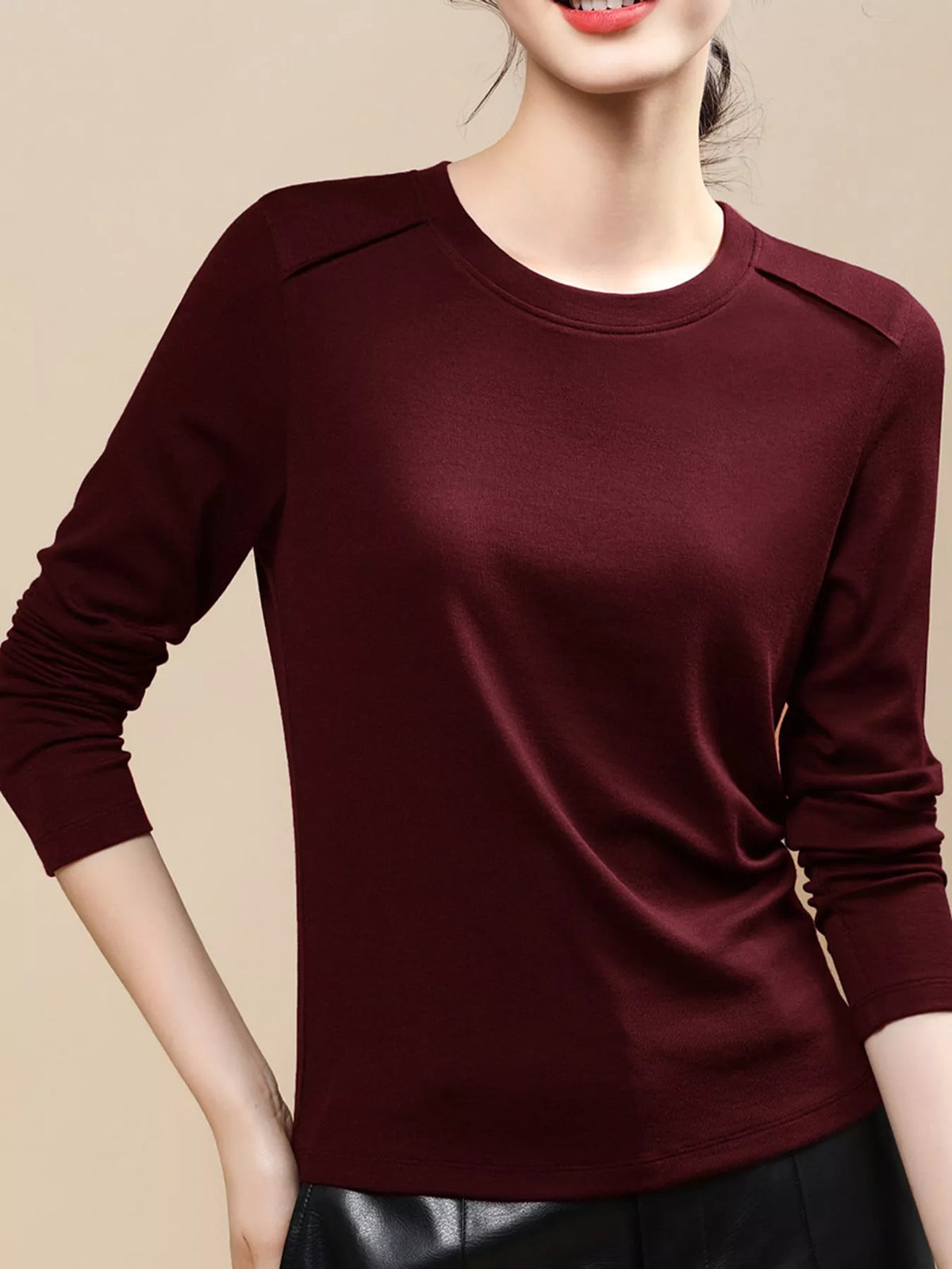 Ankara Red solid long-sleeve crew neck t-shirt