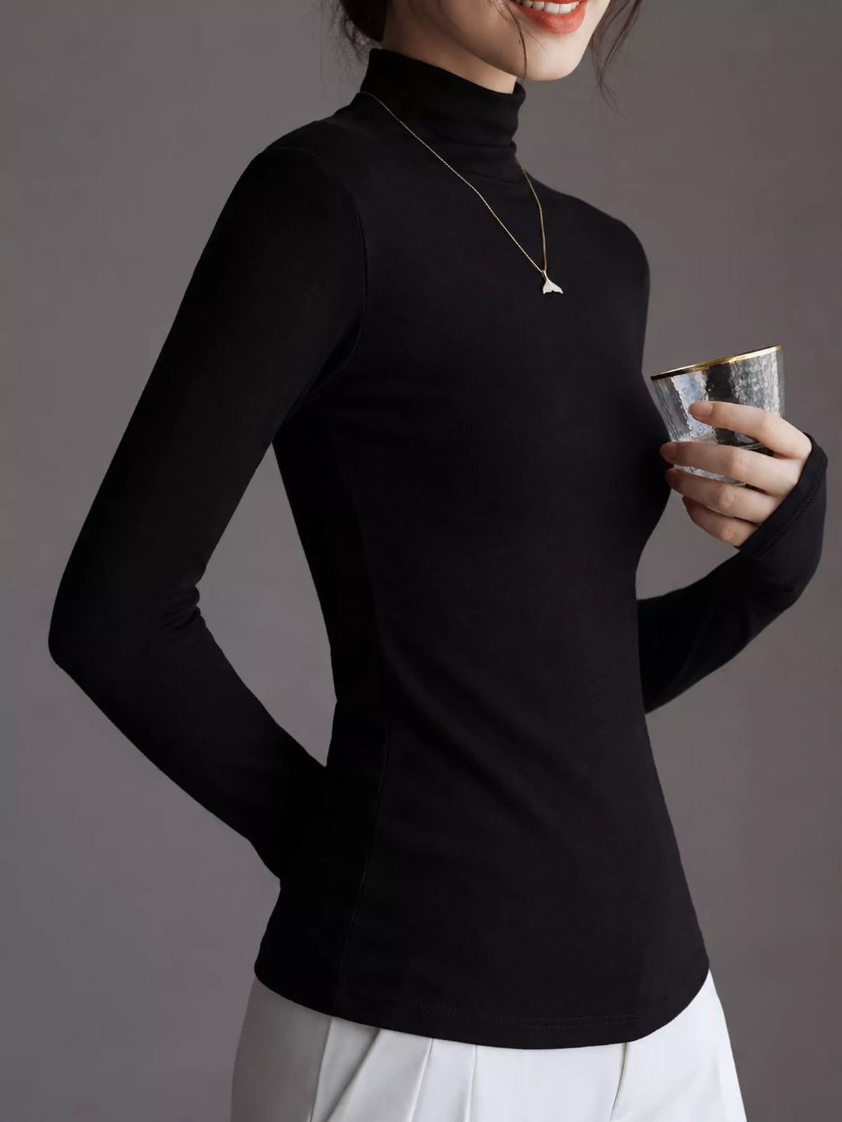 Slim-Fit Mock Neck Long Sleeve T-Shirt — side view
