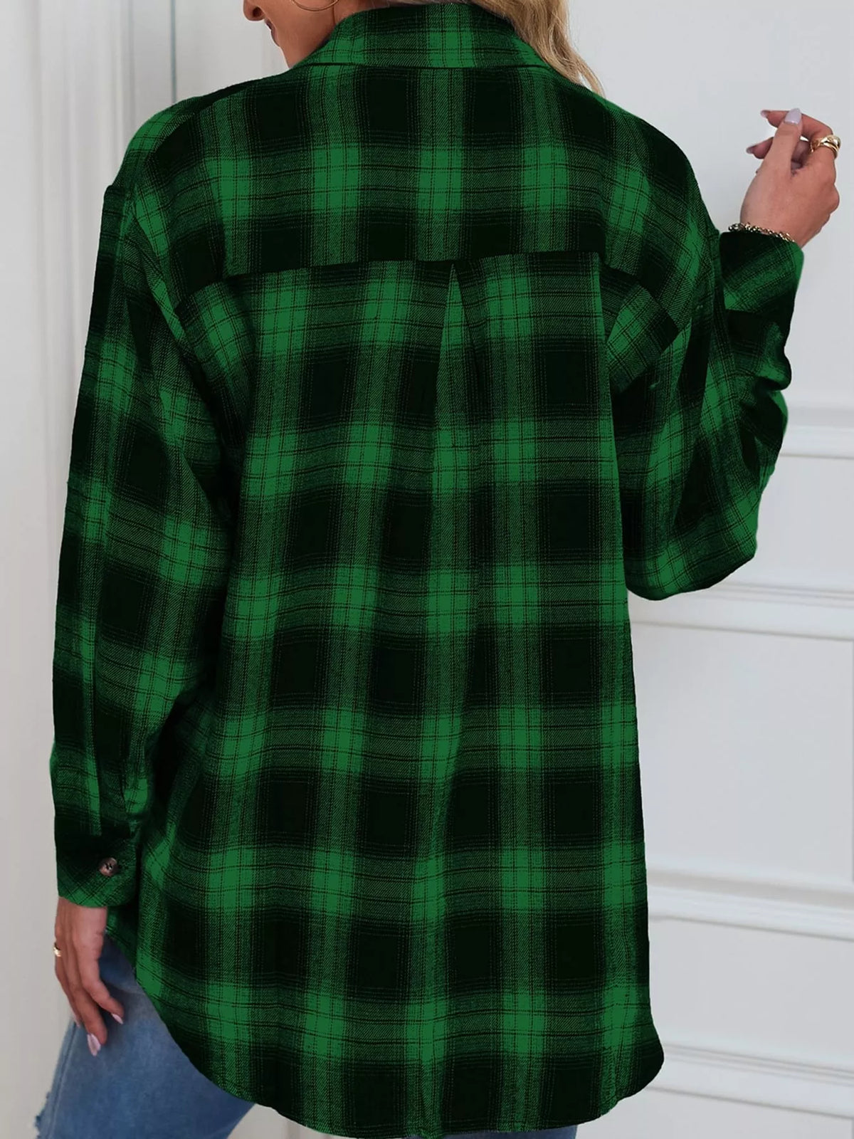 Oversized plaid shirt, green plaid back