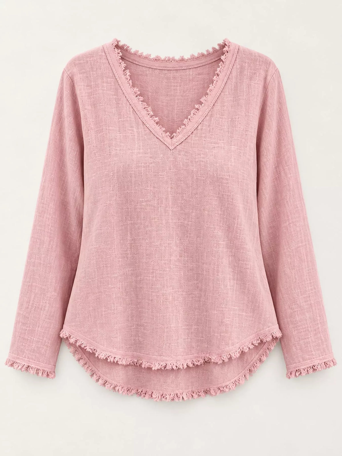 Frayed-hem blouse, pink hanging front