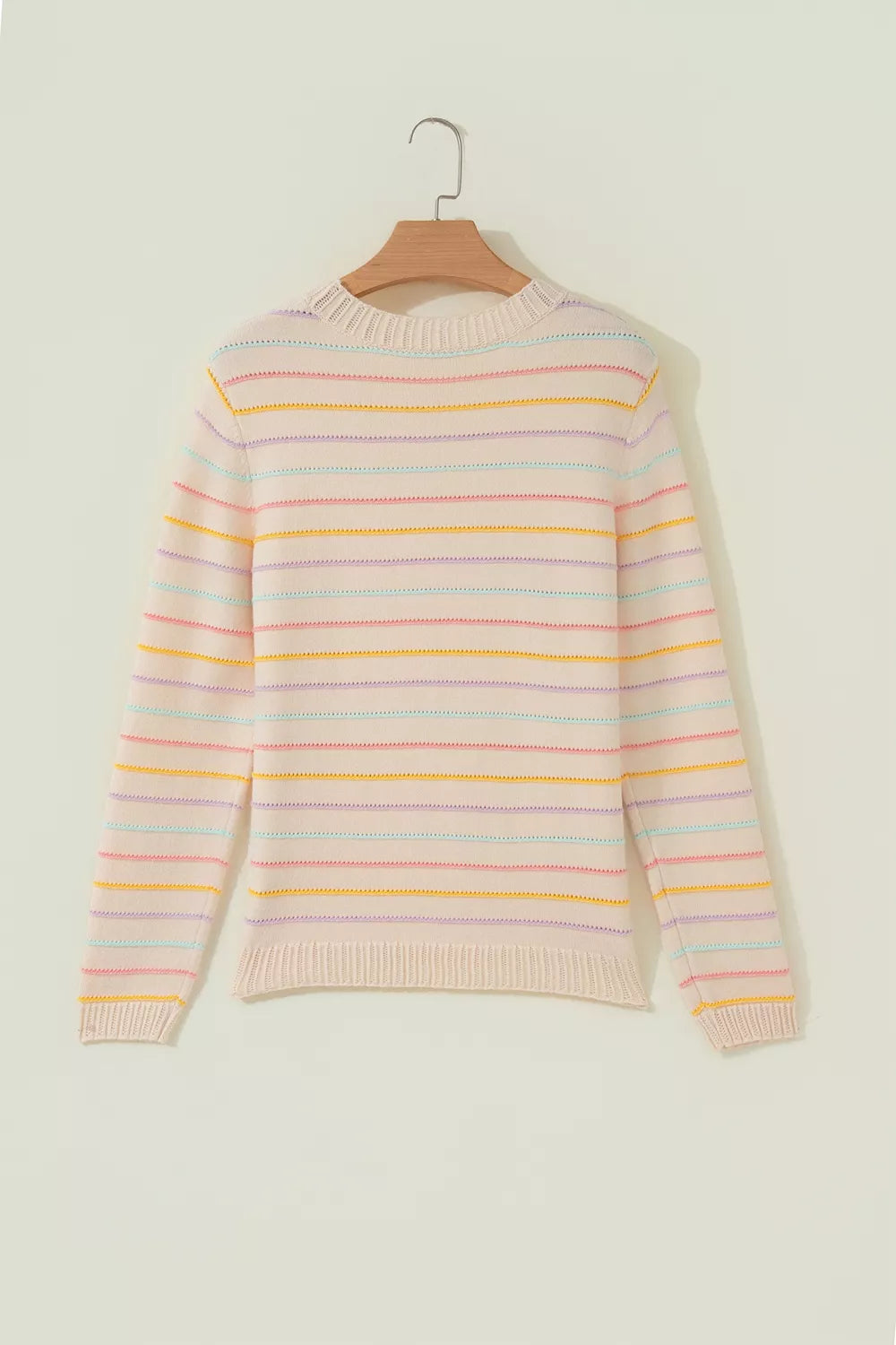Trendsi Stripe Colorful Stripes Crew Neck Knit Sweater -