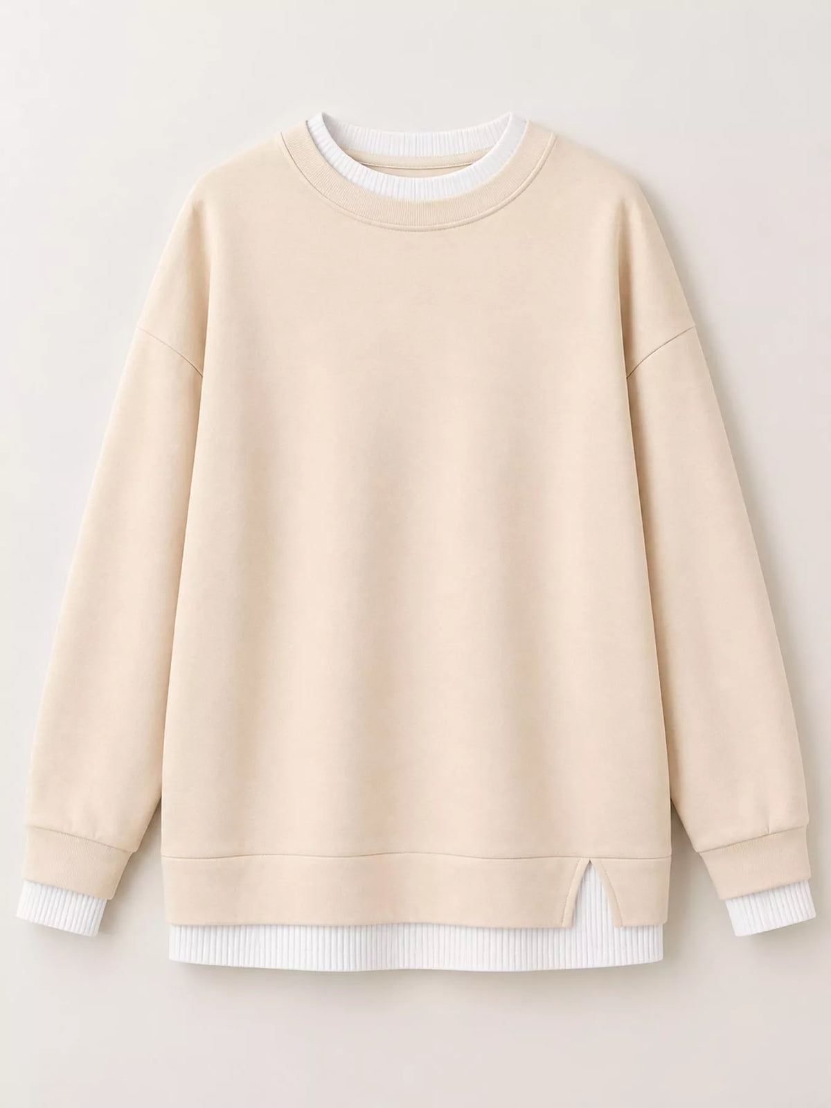Layered Look Crew Neck Sweatshirt in cream, front view
